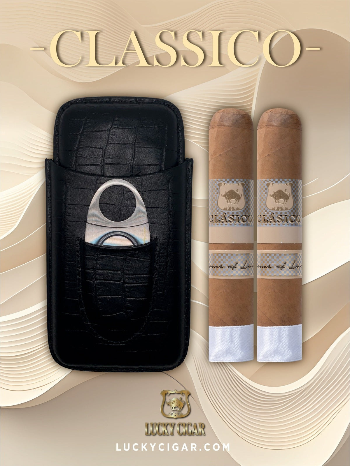 Classic Cigars - Classico by Lucky Cigar: Set of 2 Cigars, Robusto with Travel Case, Cutter