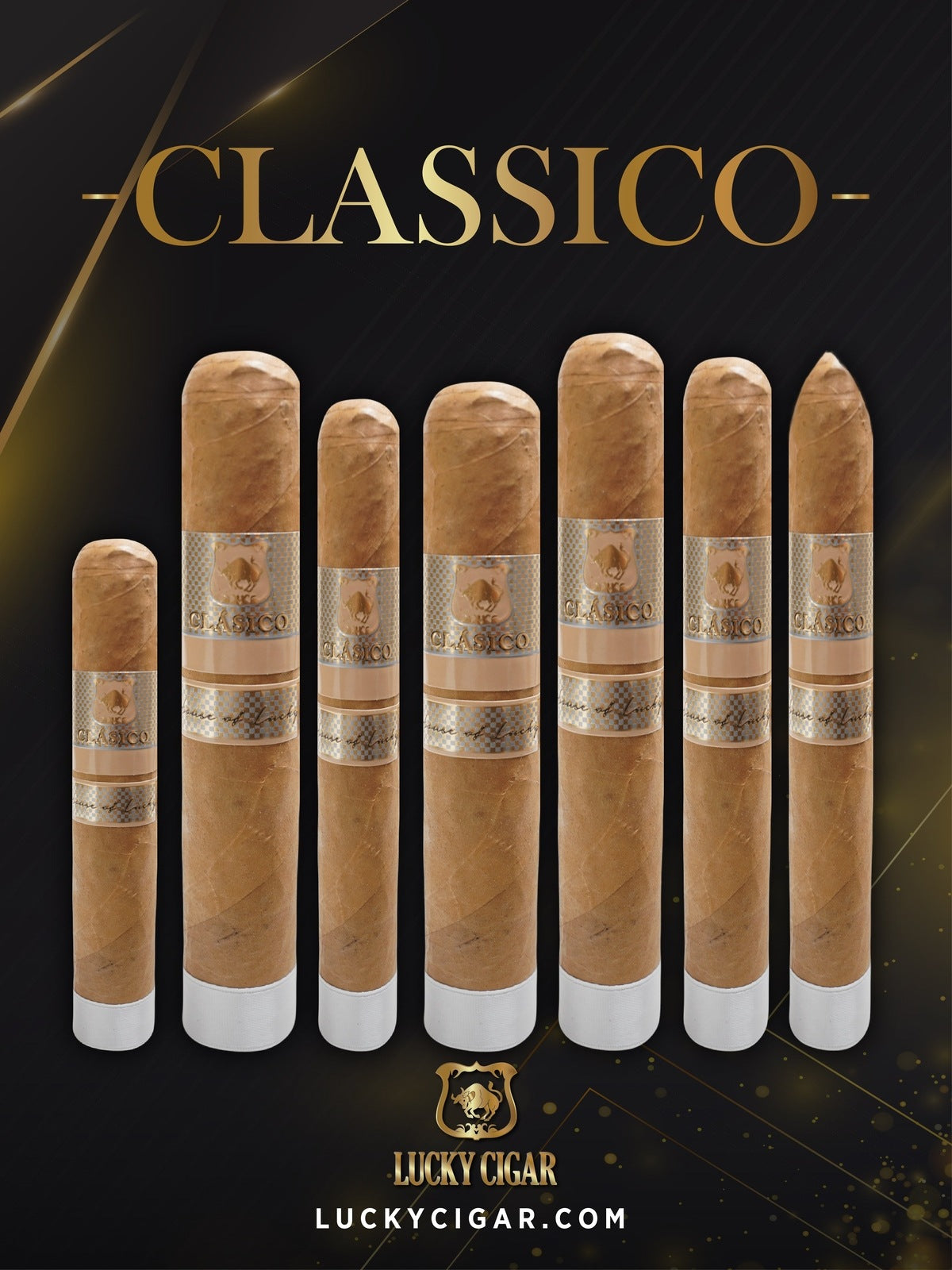 Classic Cigars - Classico by Lucky Cigar: Set of 7 Cigars, Robusto, Toro, Torpedo, Gordo, Super Gordo, Churchill, Rotchilde
