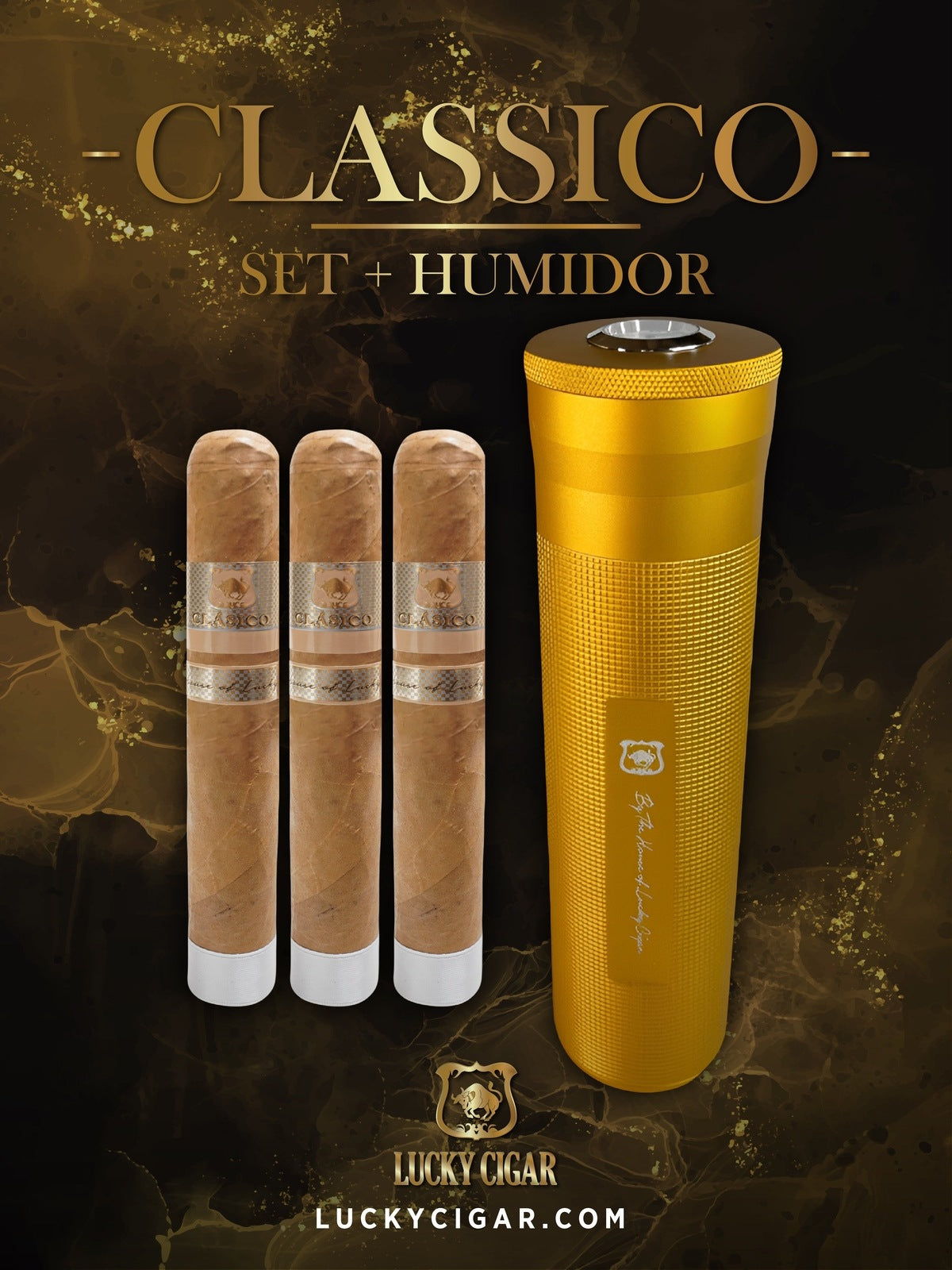 Lucky Cigar Sampler Sets: Set of 3 Classico Toro Cigars with Travel Humidor Tube with Hygrometer