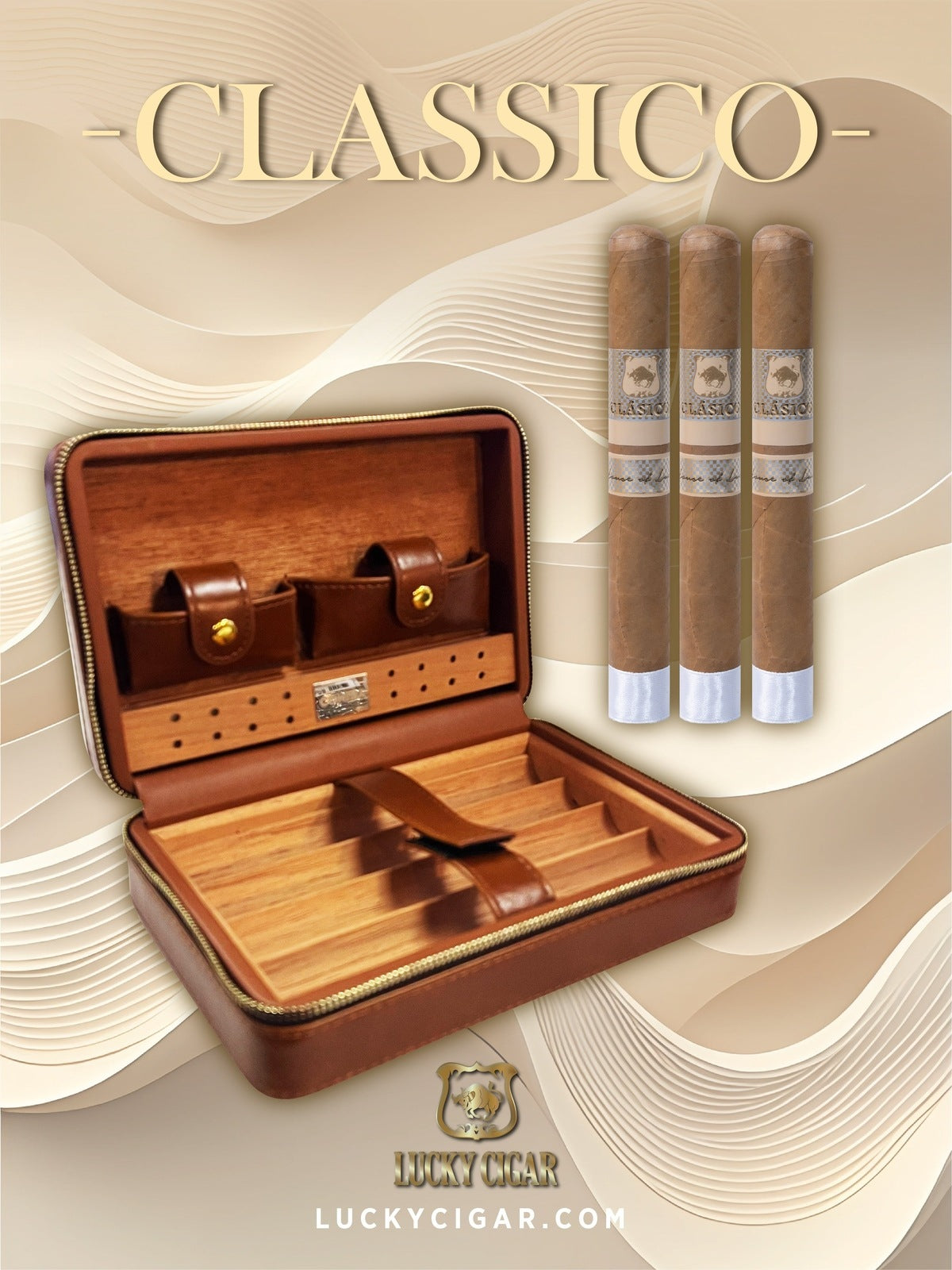 Lucky Cigar Sampler Sets: Set of 3 Classico Toro Cigars with Travel Humidor Case