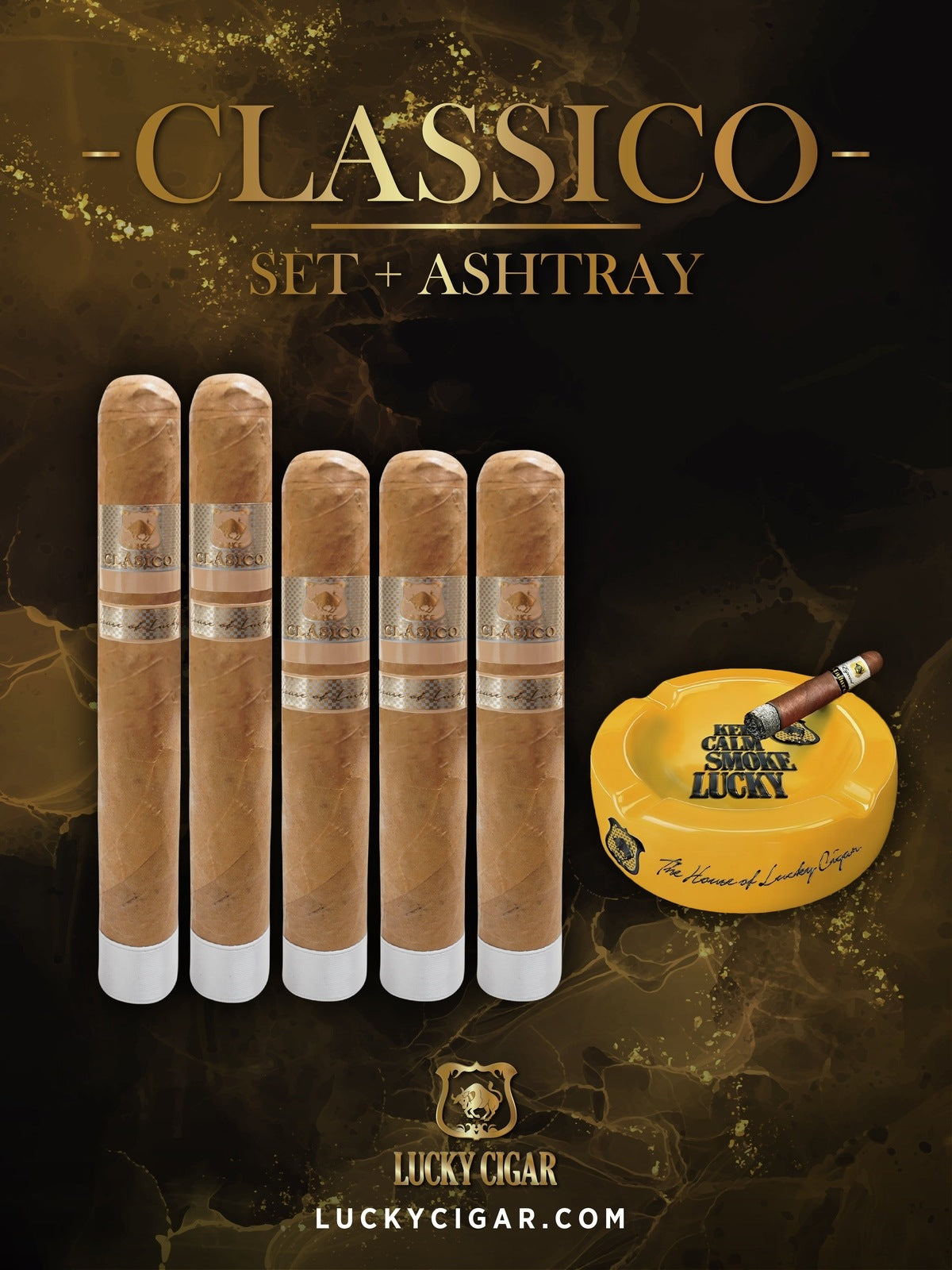 Classic Cigars - Classico By Lucky Cigar: Set of 5 Cigars with Ashtray