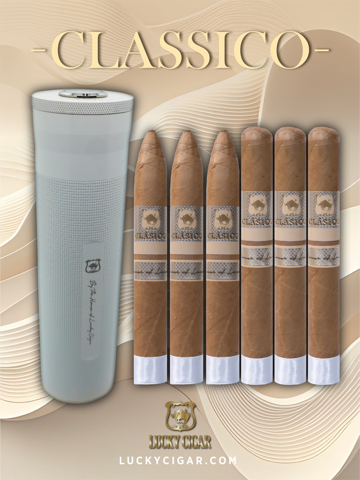Cigar Lifestyle Accessories: Travel Humidor Tube in Silver with Hygrometer Lid with 6 Cigar Set