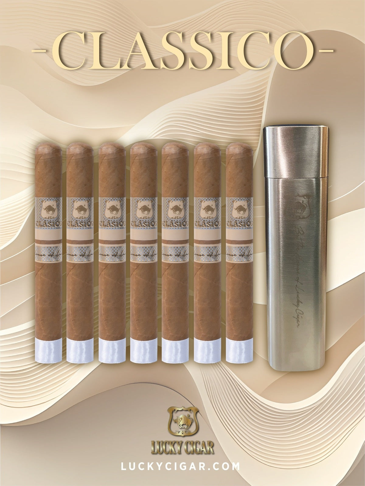 Classic Cigars - Classico by Lucky Cigar: Set of 7 Cigars Lonsdale, 1 Travel Humidor Oval Tube