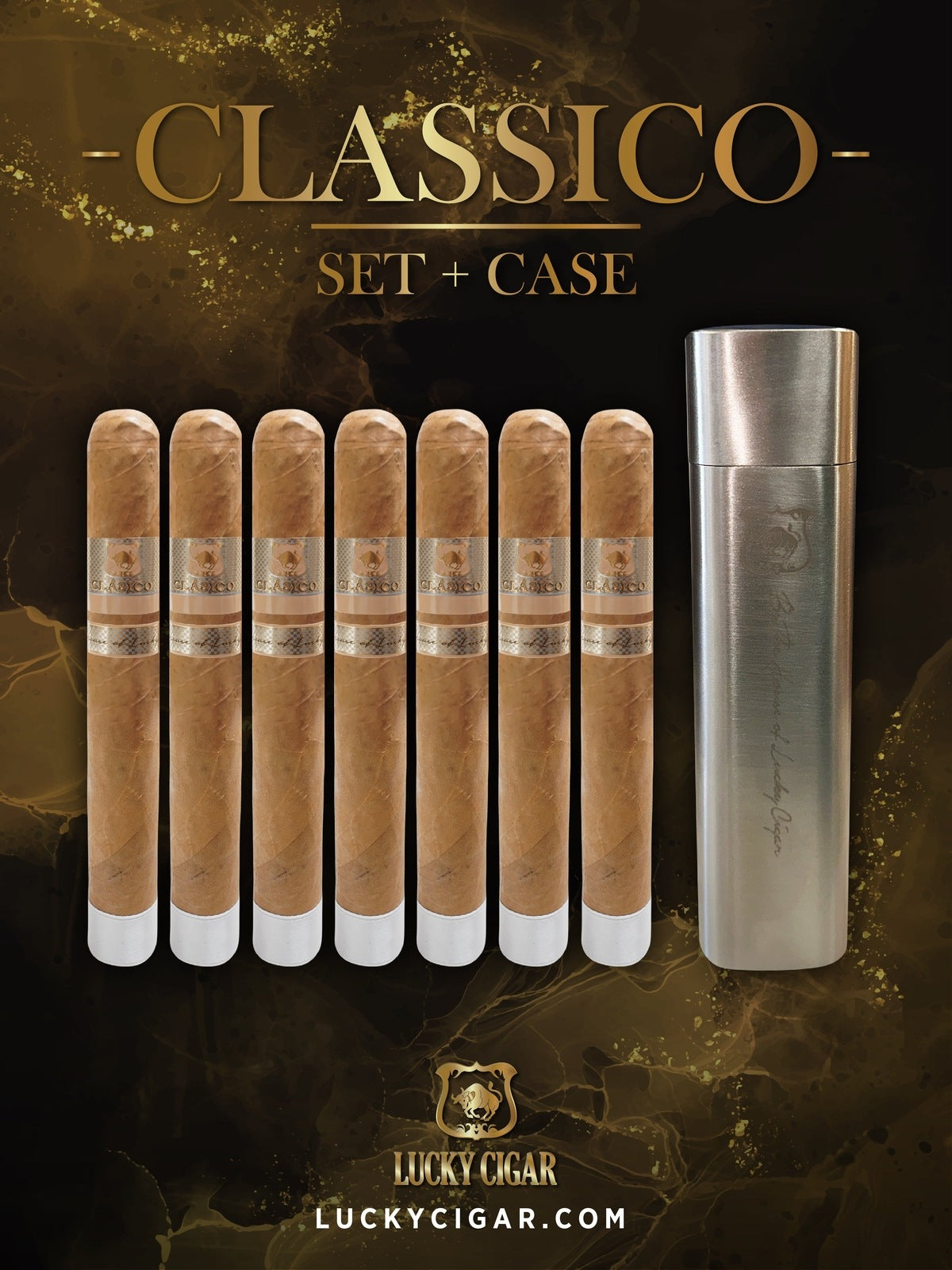 Classic Cigars - Classico by Lucky Cigar: Set of 7 Cigars Lonsdale, 1 Travel Humidor Oval Tube