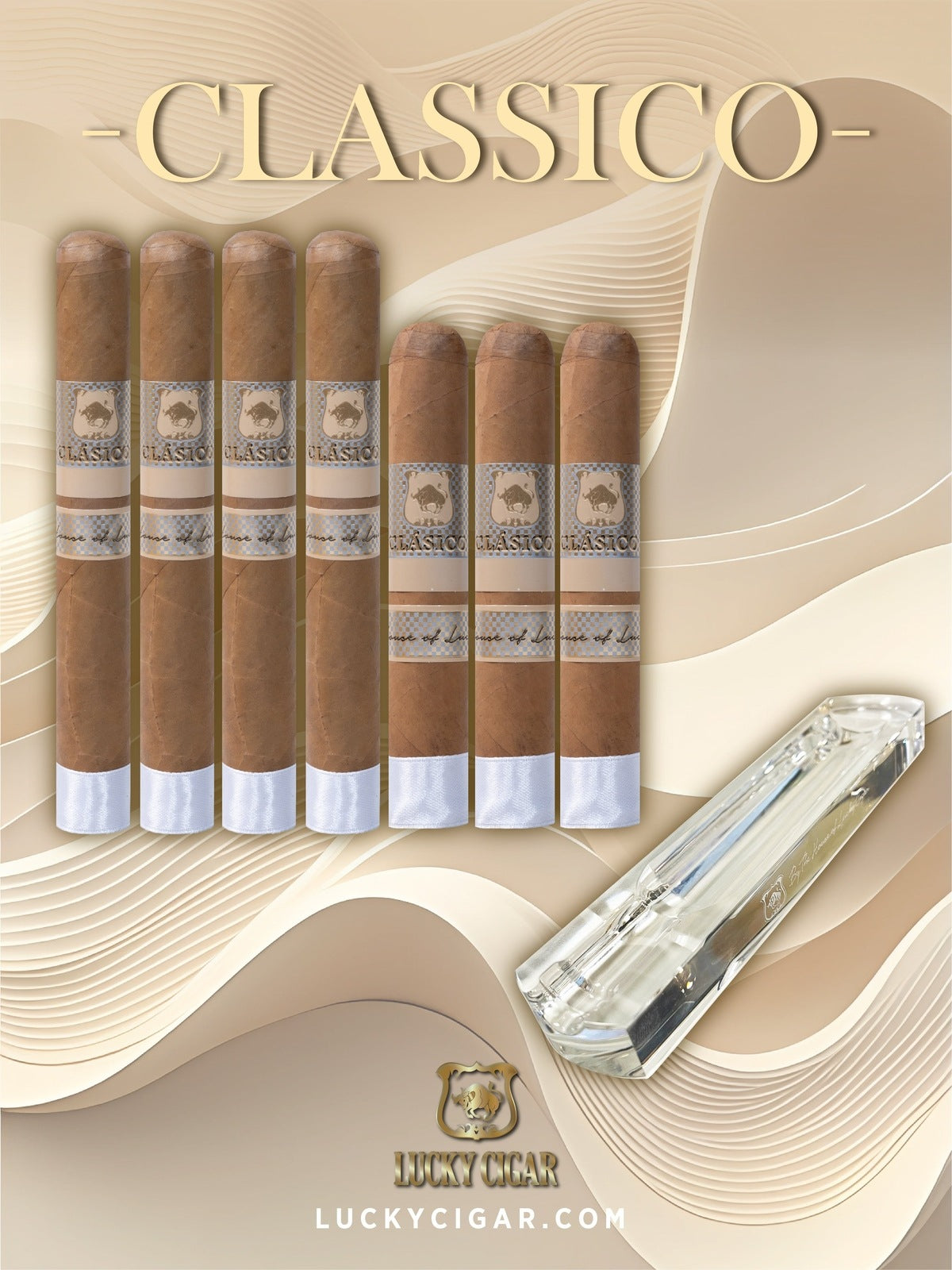 Classic Cigars - Classico by Lucky Cigar: Set of 7 Cigars, 4 Toro, 3 Robusto with Ashtray