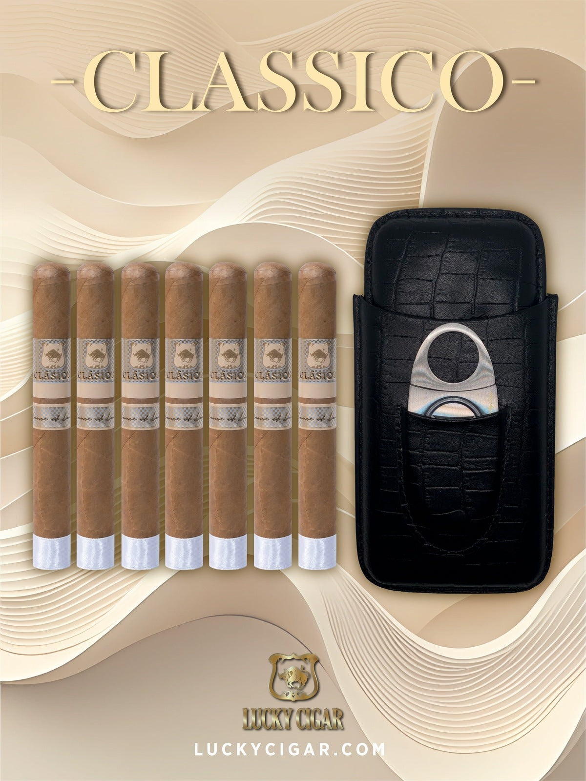 Classic Cigars - Classico by Lucky Cigar: Set of 7 Cigars Lonsdale, 1 Travel Case, Cutter