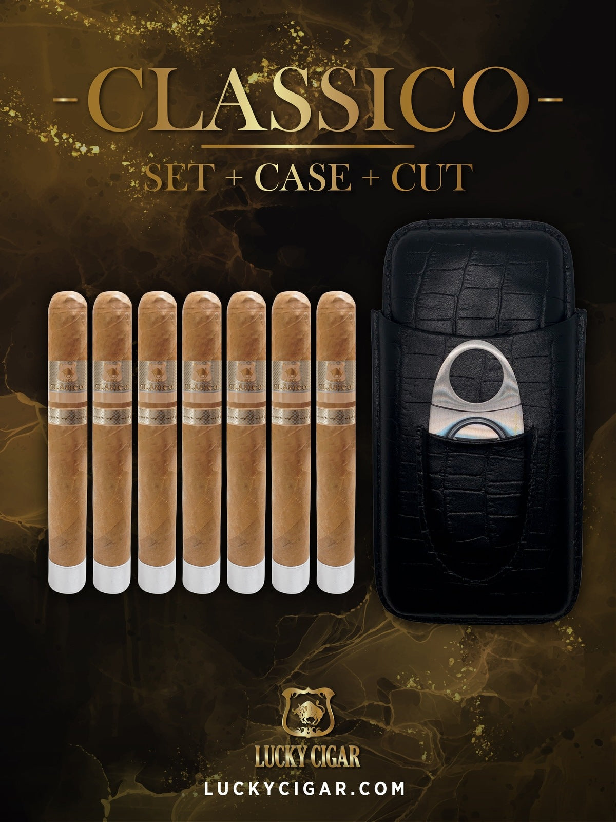 Classic Cigars - Classico by Lucky Cigar: Set of 7 Cigars Lonsdale, 1 Travel Case, Cutter