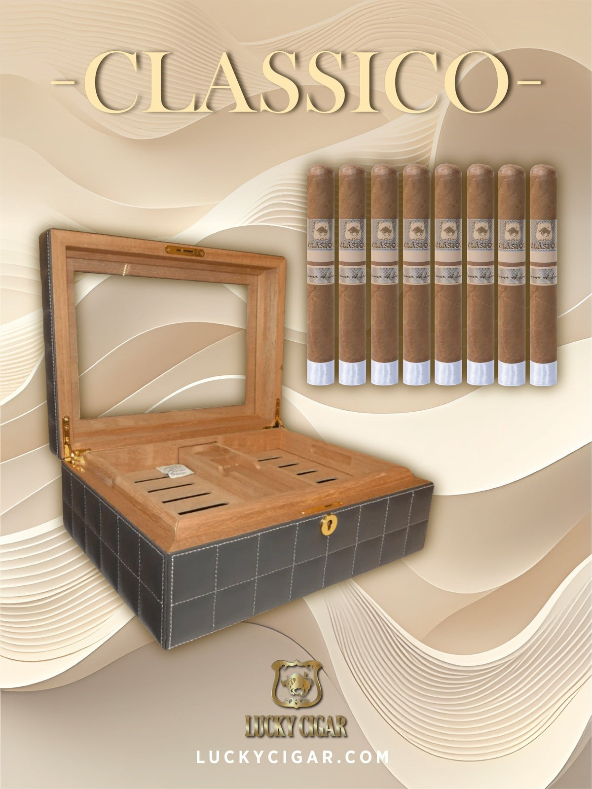 Lucky Cigar Sampler Sets: Set of 8 Classico Toro Cigars with Desk Humidor