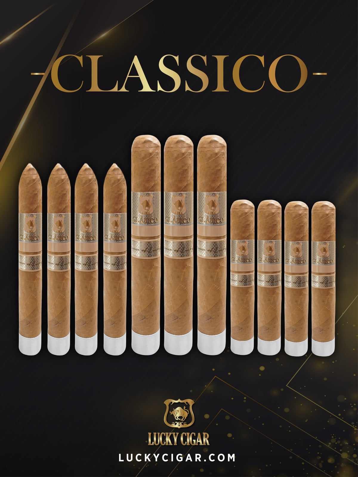 Lucky Cigar Sampler Sets: Set of 11 Classico Cigars, Torpedo, Robusto, Gordo