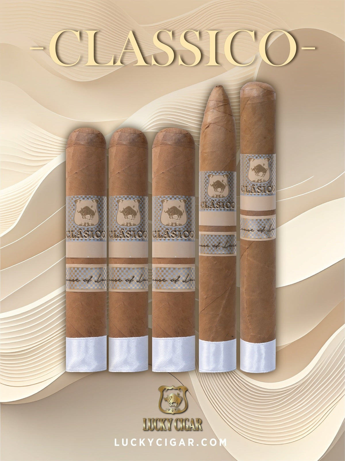 Classic Cigars - Classico by Lucky Cigar: Set of 5 Cigars, Robusto, Toro, Torpedo, Gordo, Churchill