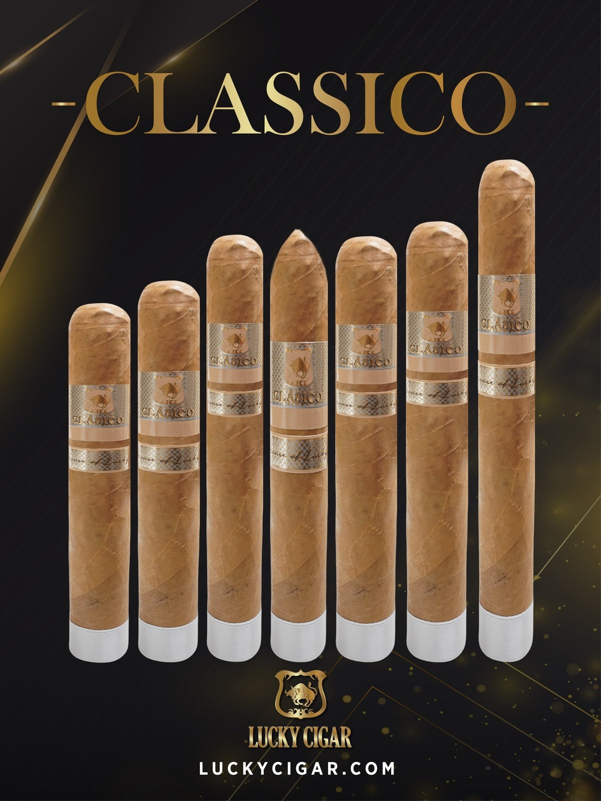 Classic Cigars - Classico by Lucky Cigar: Set of 7 Cigars, Robusto, Toro, Torpedo, Gordo, Super Gordo, Churchill, Rotchilde