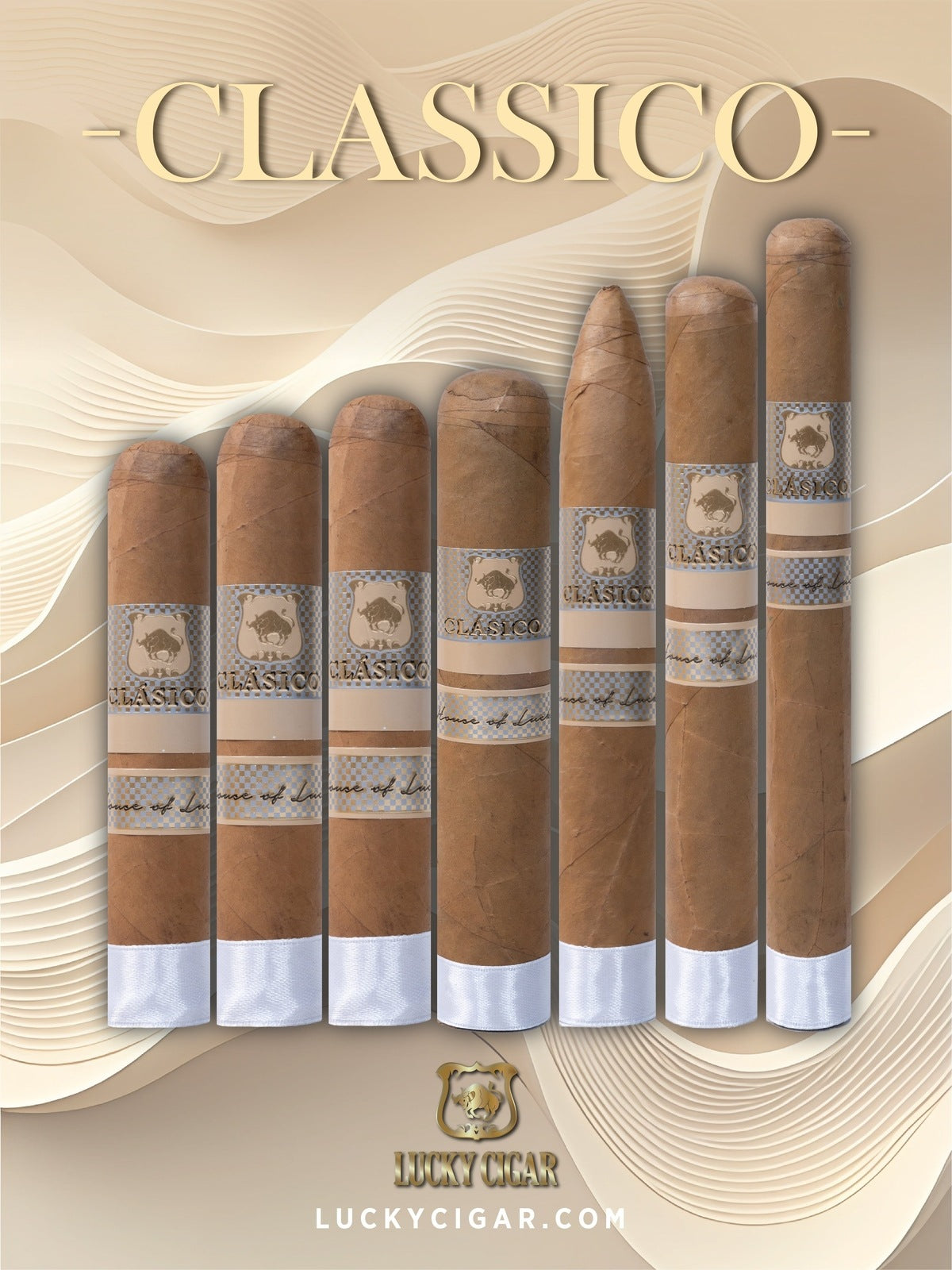 Classic Cigars - Classico by Lucky Cigar: Set of 7 Cigars, Robusto, Toro, Torpedo, Gordo, Super Gordo, Churchill, Rotchilde