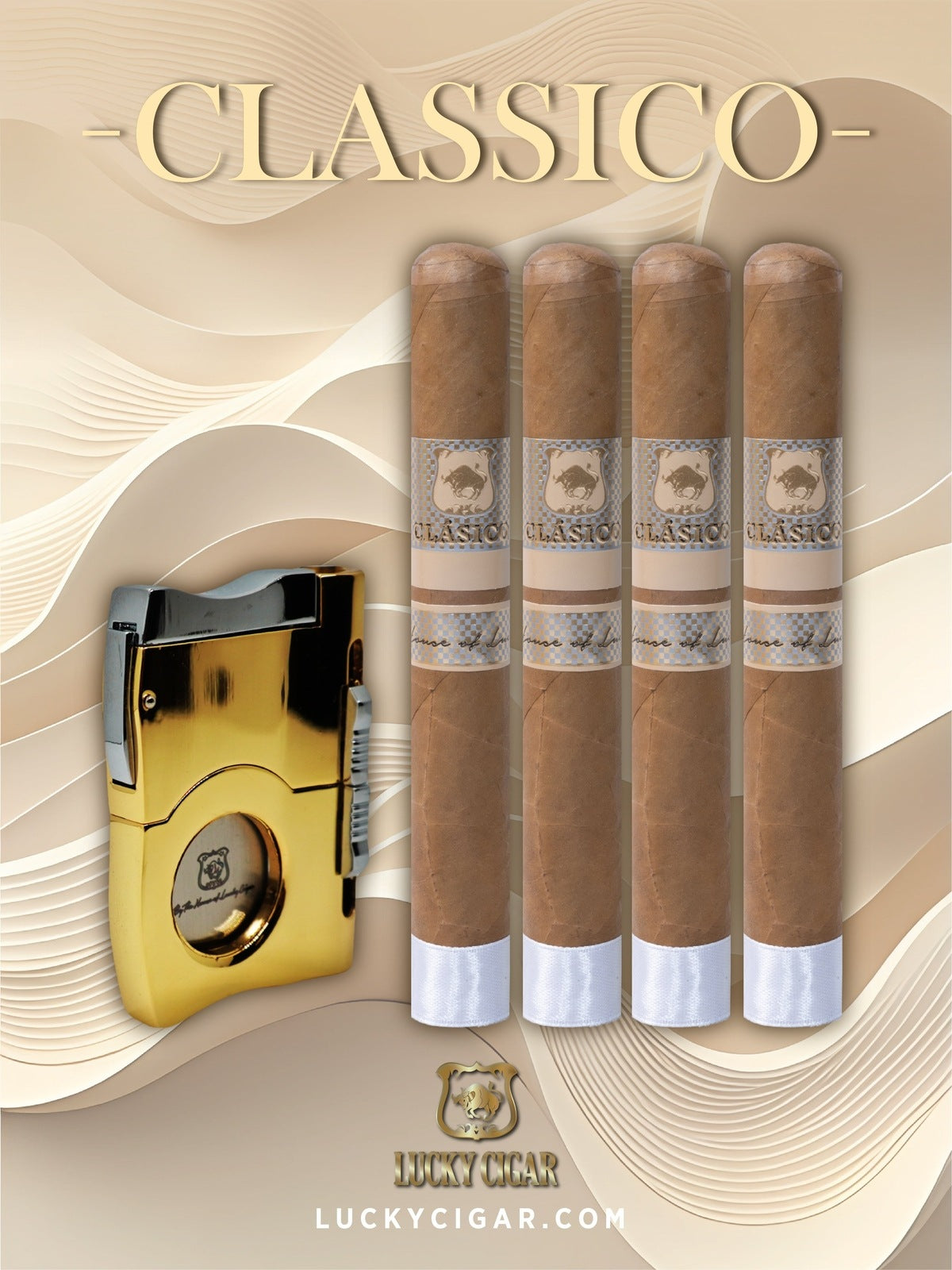 Classic Cigars - Classico by Lucky Cigar: Set of 4 Cigars, 4 Toro with Cutter, Puncher