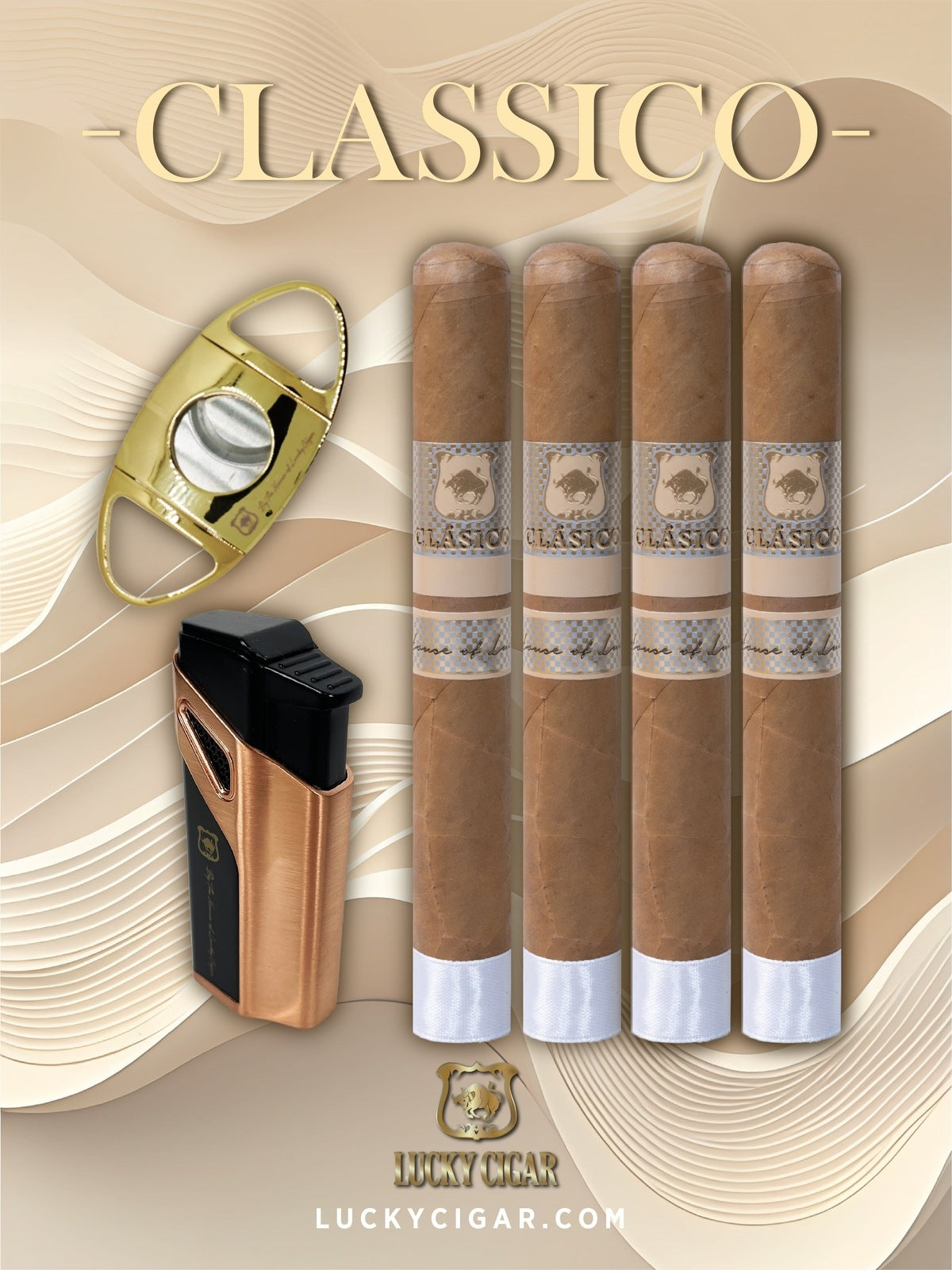 Classic Cigars - Classico by Lucky Cigar: Set of 4 Cigars, 4 Toro with Cutter, Torch