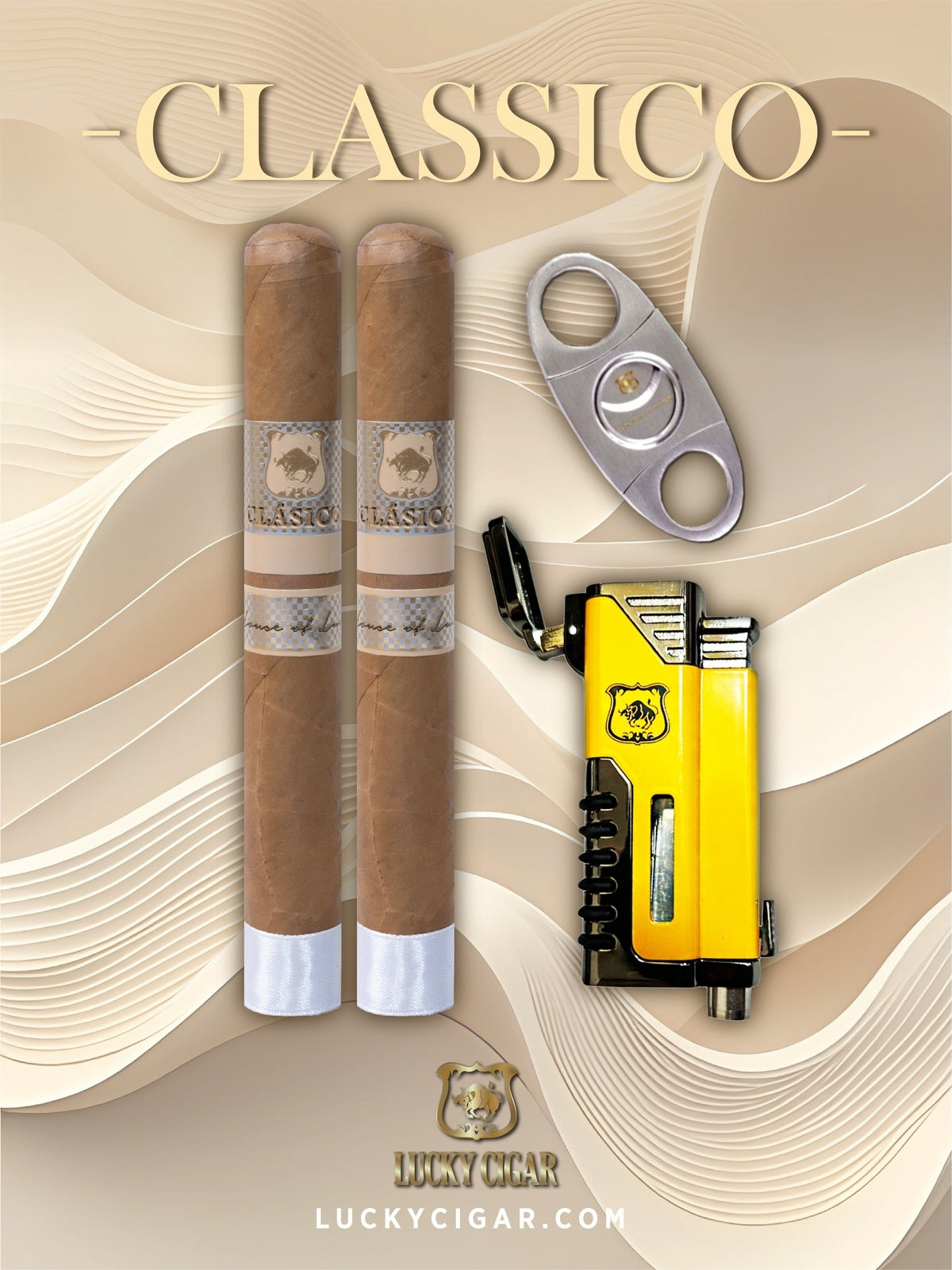 Classic Cigars - Classico by Lucky Cigar: Set of 2 Cigars, Toro with Torch, Cutter