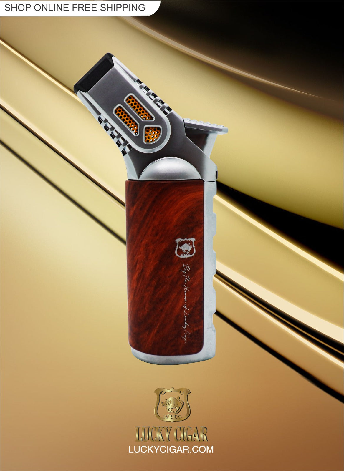 Cigar Lifestyle Accessories: Lucky Bombastic Torch Lighter in Silver/wood