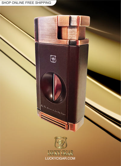 Cigar Lifestyle Accessories: Lucky Multifunction Torch Lighter in Brown Chrome