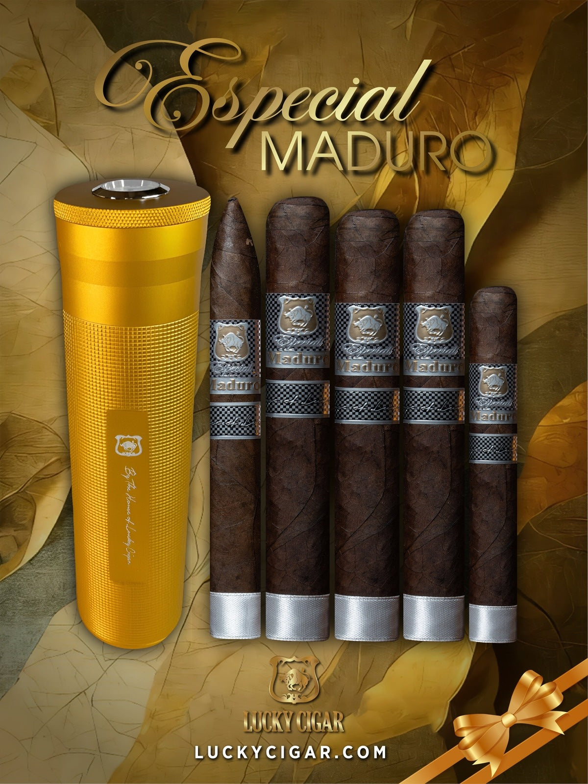 Lucky Cigar Sampler Sets: Set of 4 Especial Maduro Cigars with Travel Humidor