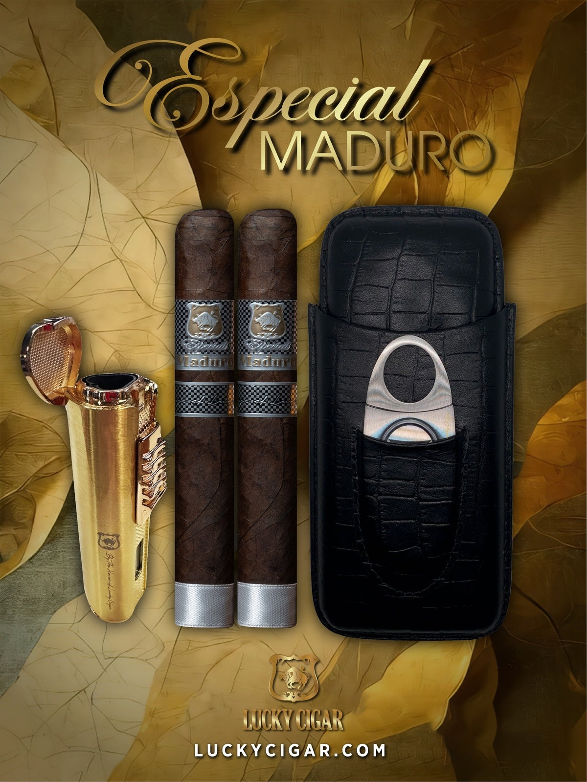 Lucky Cigar Sampler Sets: Set of 2 Especial Maduro Cigars with Travel Case, Torch