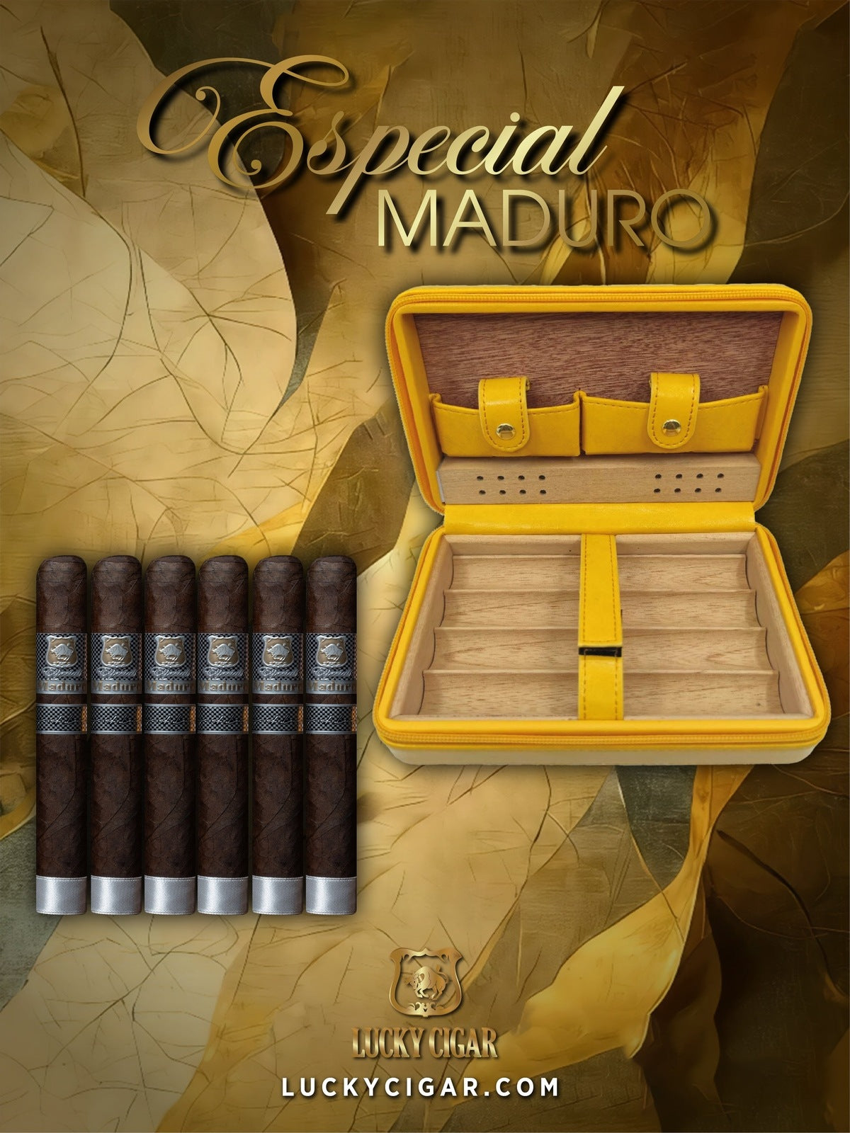 Lucky Cigar Sampler Sets: Set of Especial Maduro 6 Toro Cigars with Hurricane Leather Case