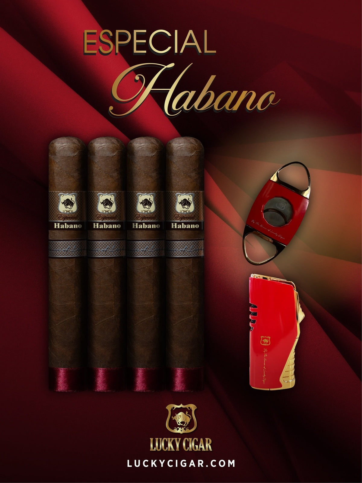 Habano Cigars: Especial Habano by Lucky Cigar: Set of 4 Cigars 4 Toro, with Cutter and Torch