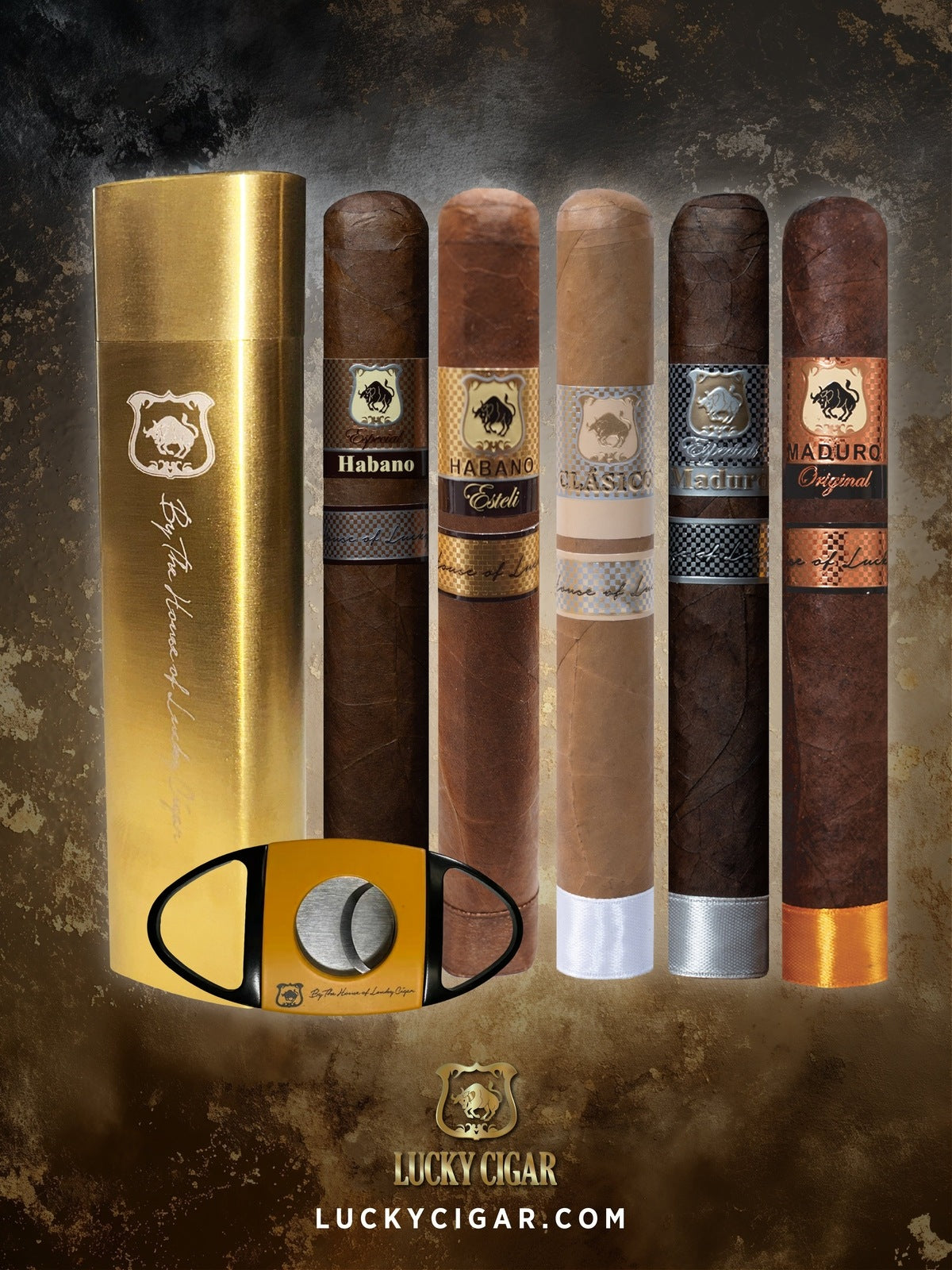 Lucky Cigar Sampler Sets: Set of 5 Toro Cigars with Travel Case Oval Tube, Cutter