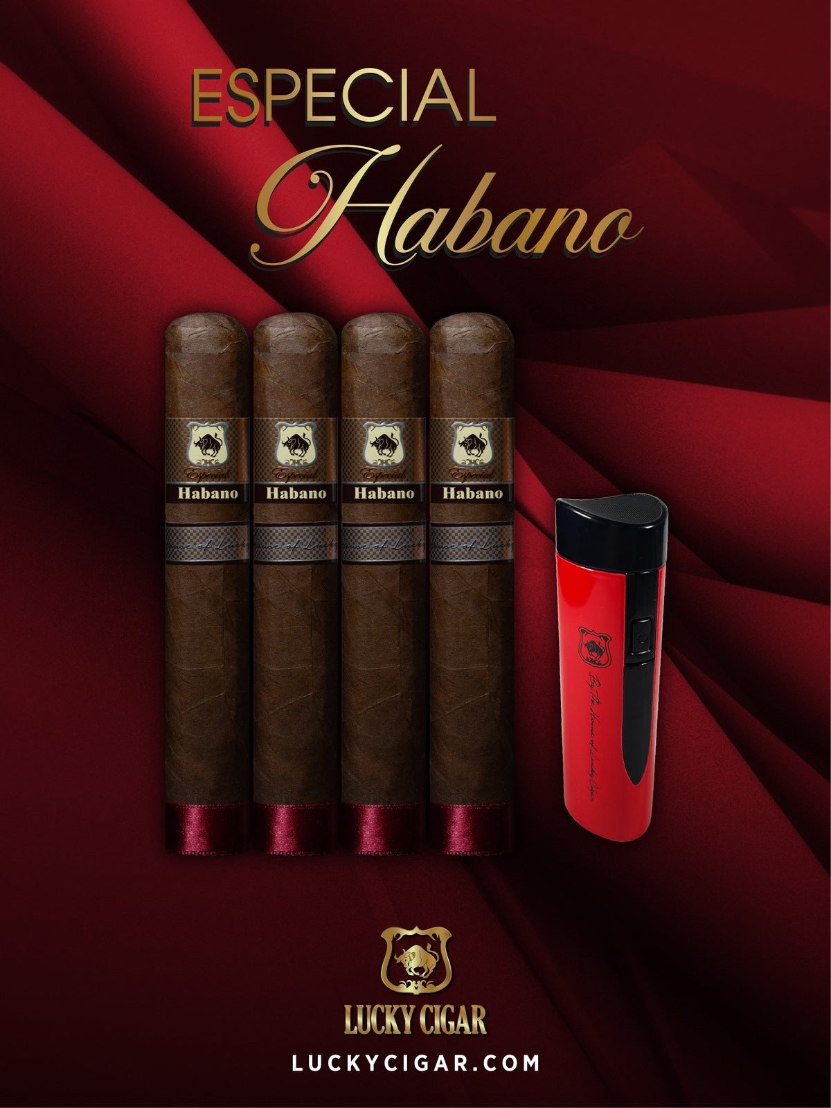 Habano Cigars: Especial Habano by Lucky Cigar: Set of 4 Cigars, 4 Toro with Lighter