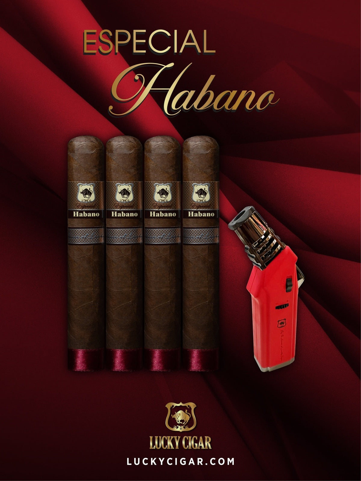 Habano Cigars: Especial Habano by Lucky Cigar: Set of 4 Cigars, 4 Toro with Lighter