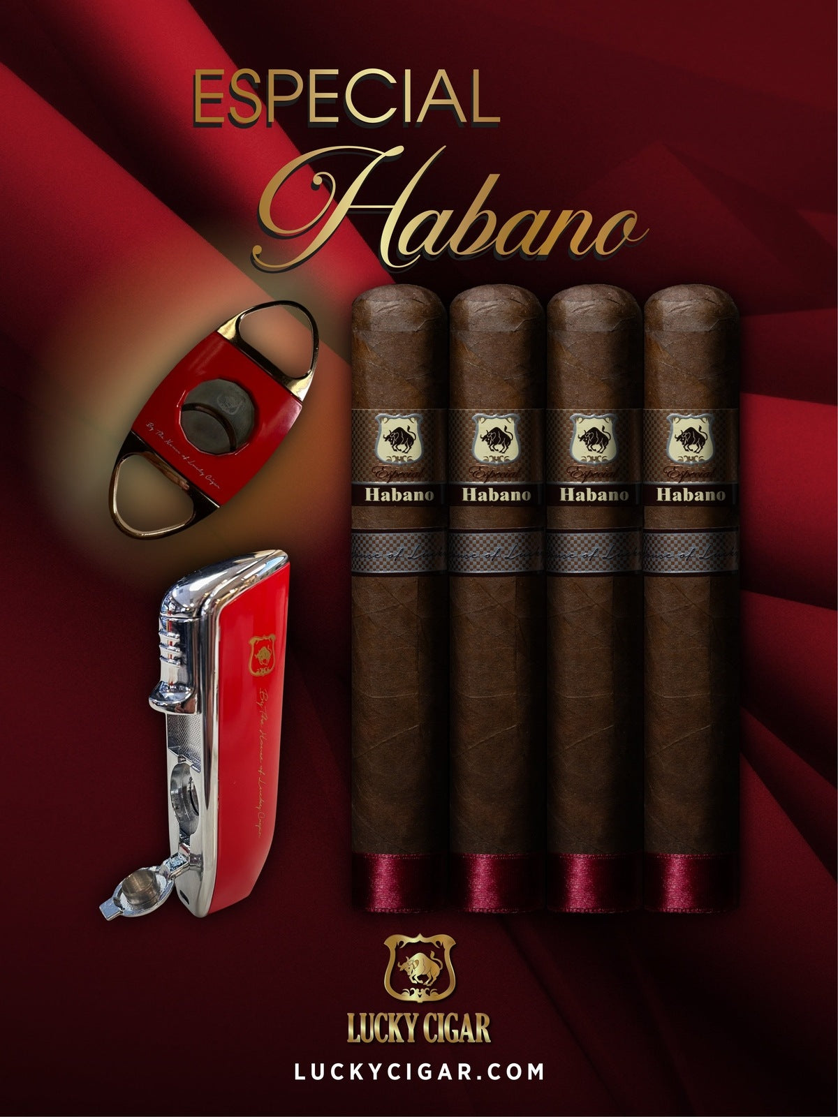 Habano Cigars: Especial Habano by Lucky Cigar: Set of 4 Cigars 4 Toro with Lighter and Cutter