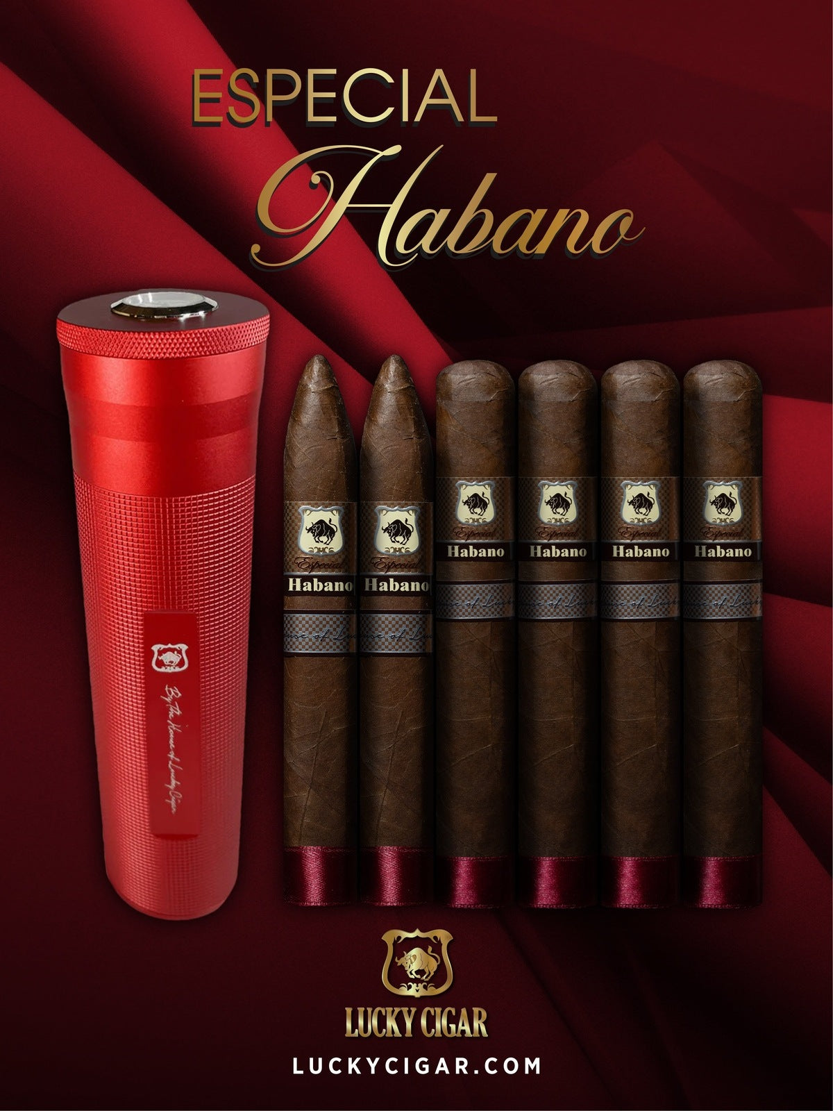 Habano Cigars: Especial Habano by Lucky Cigar: Set of 6 Cigars 4 Toro, 2 Torpedo with Travel Humidor