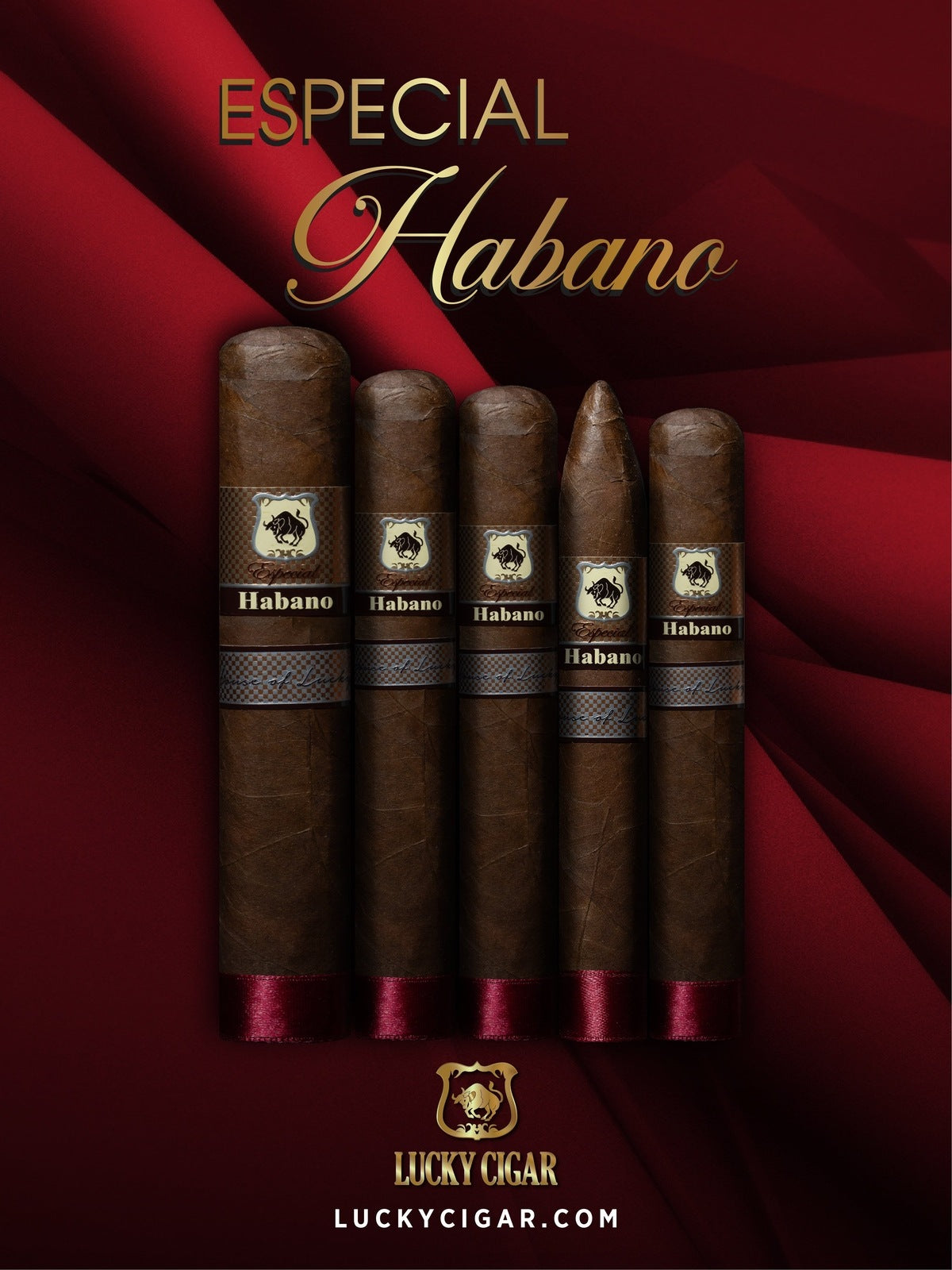 Habano Cigars: Especial Habano by Lucky Cigar: Set of 5 Robusto, Corona, Toro, Gigante, Torpedo Cigars