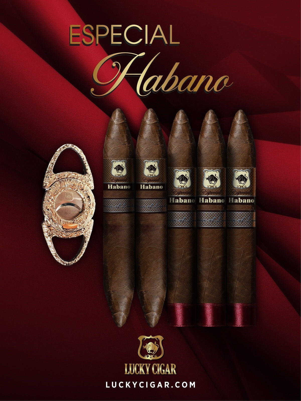 Habano Cigars: Especial Habano by Lucky Cigar: Set of 5 Cigars 2 Perfecto, 2 Torpedo with Cutter