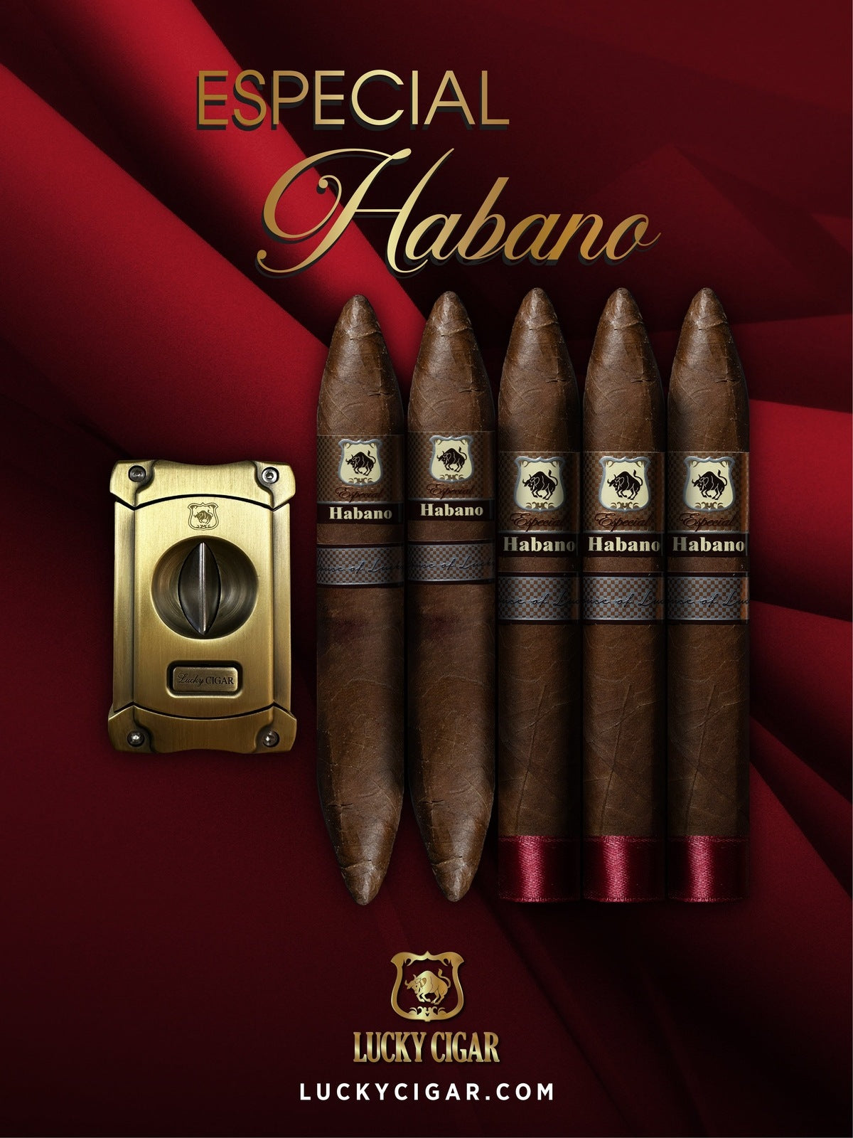 Habano Cigars: Especial Habano by Lucky Cigar: Set of 5 Cigars 3 Torpedo, 2 Perfecto with V Cutter