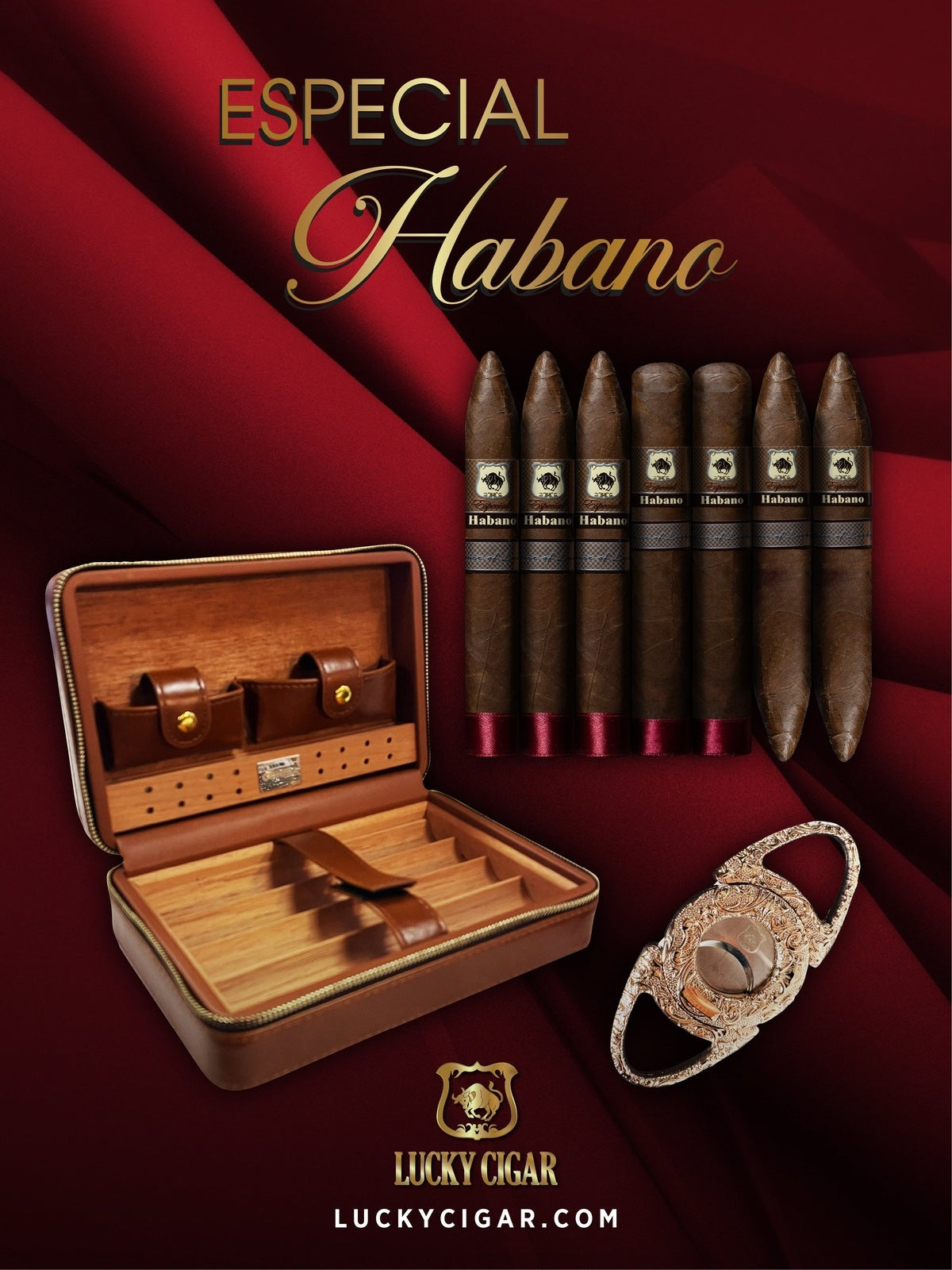 Habano Cigars: Especial Habano by Lucky Cigar: Set of 6 Cigars 2 Toro, 3 Torpedo, 2 Perfecto with Travel Humidor, Cutter