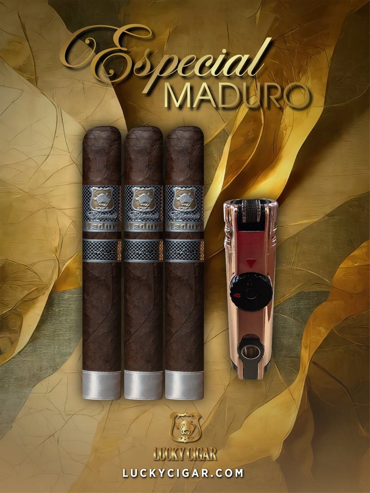 Lucky Cigar Sampler Sets: Set of 3 Especial Maduro Robusto Cigars with Torch