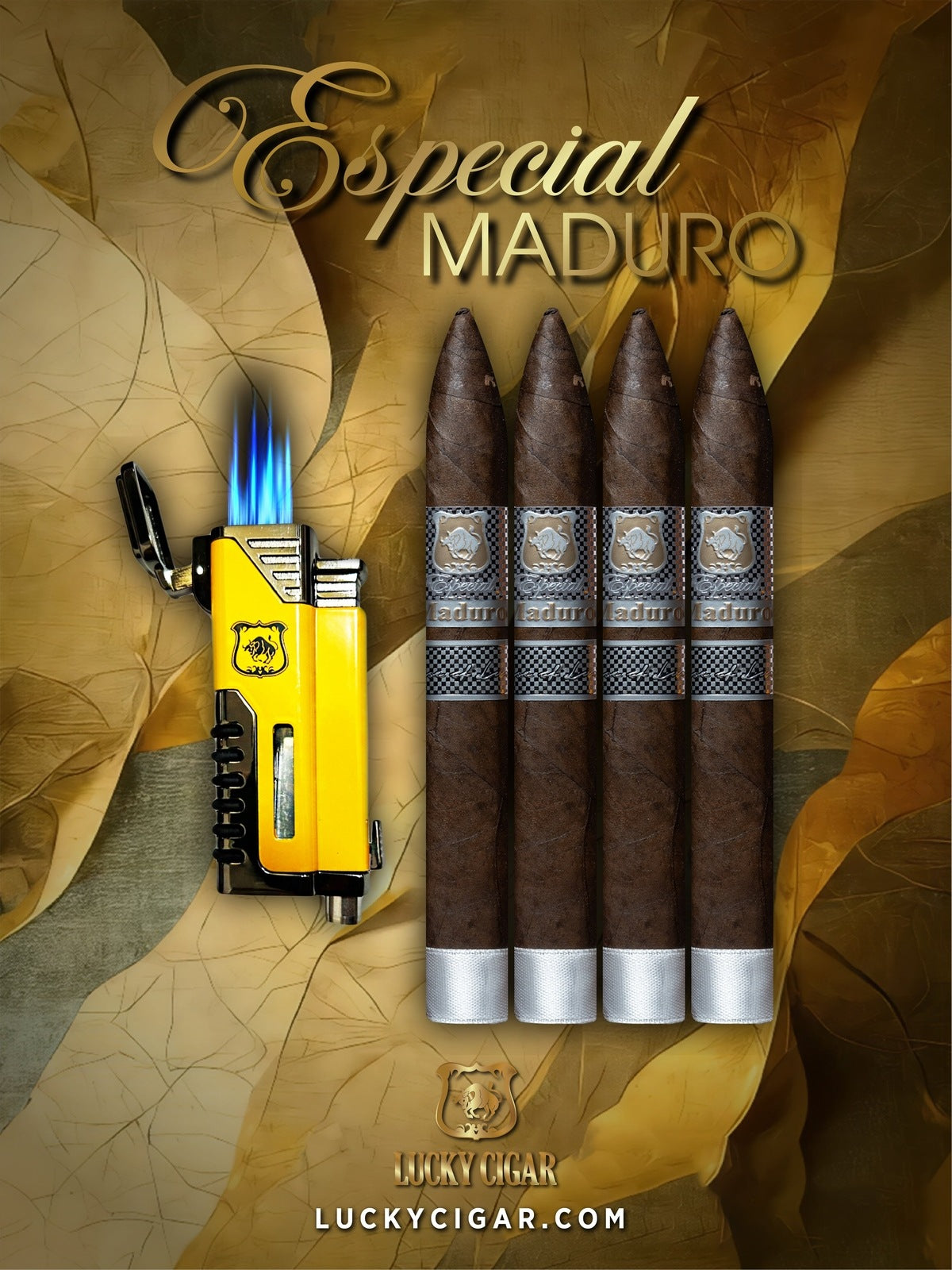 Lucky Cigar Sampler Sets: Set of 4 Especial Maduro Torpedo 6x52 Cigars with Torch