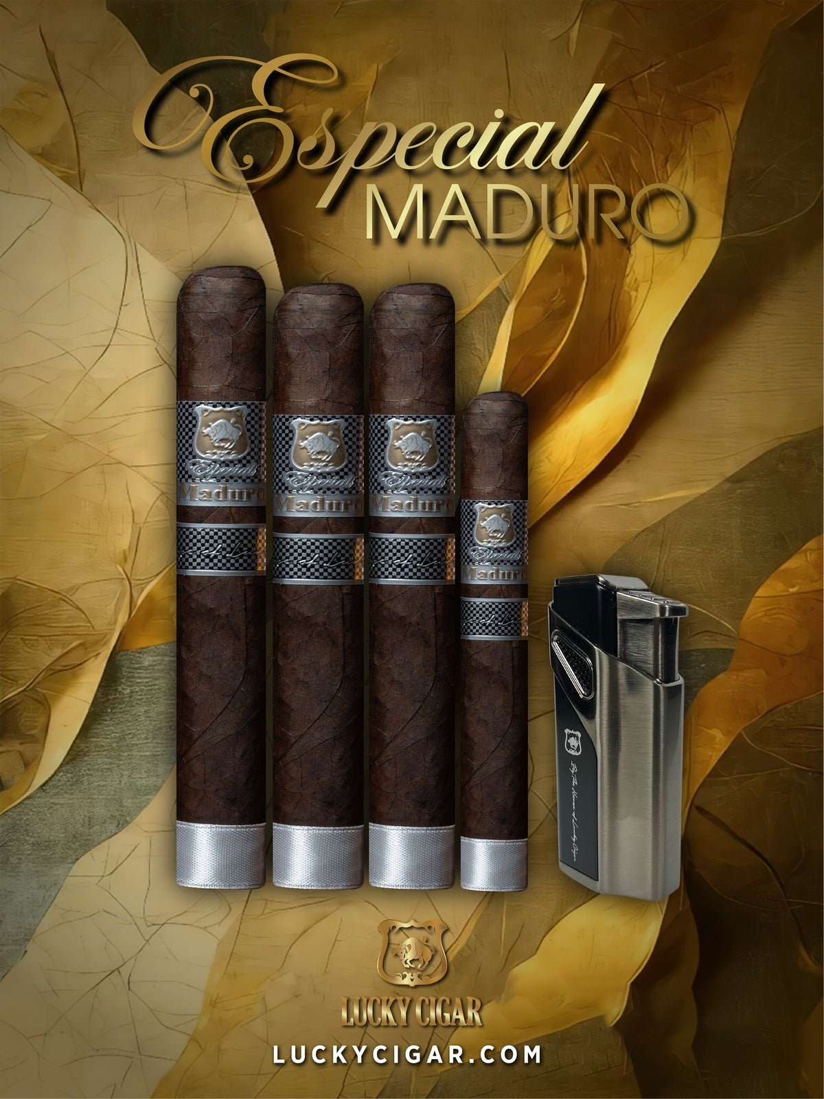Maduro Cigars: Especial Maduro by Lucky Cigar: Set of 4 Cigars with Lighter