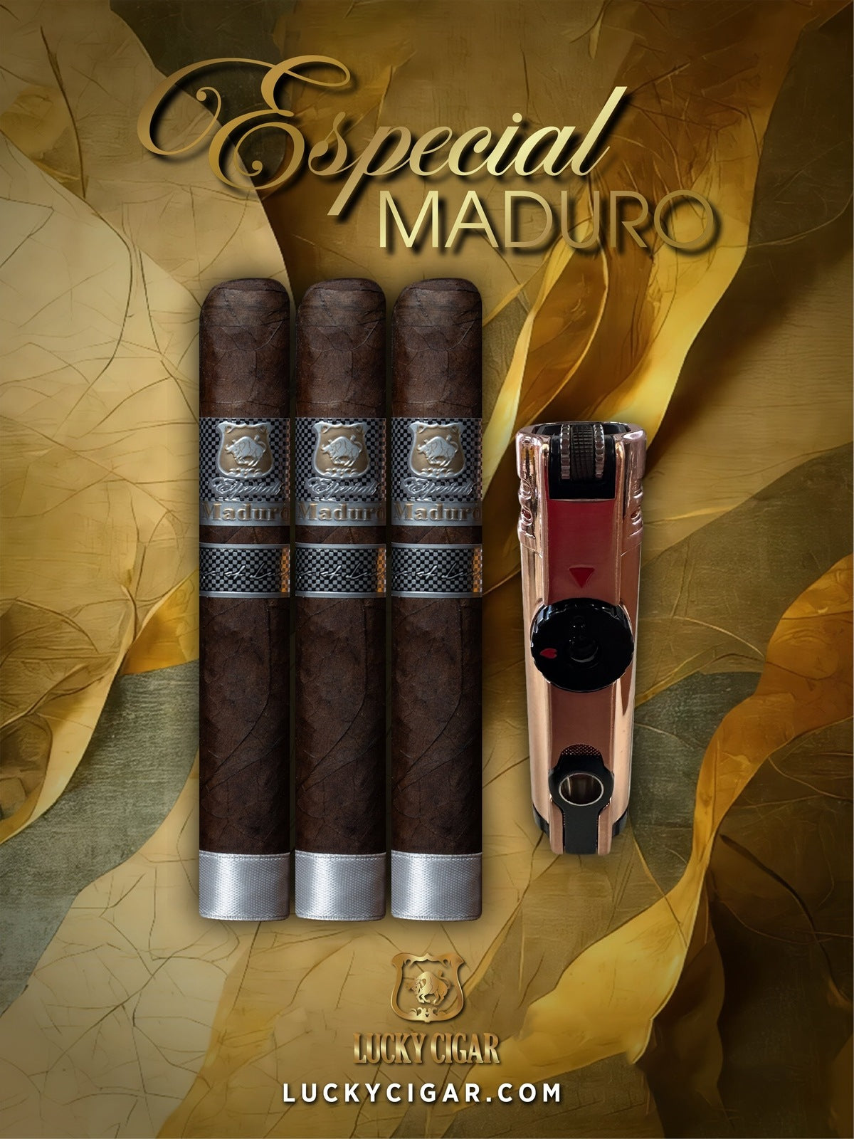 Maduro Cigars: Especial Maduro by Lucky Cigar: Set of 3 Toro Cigars with Torch