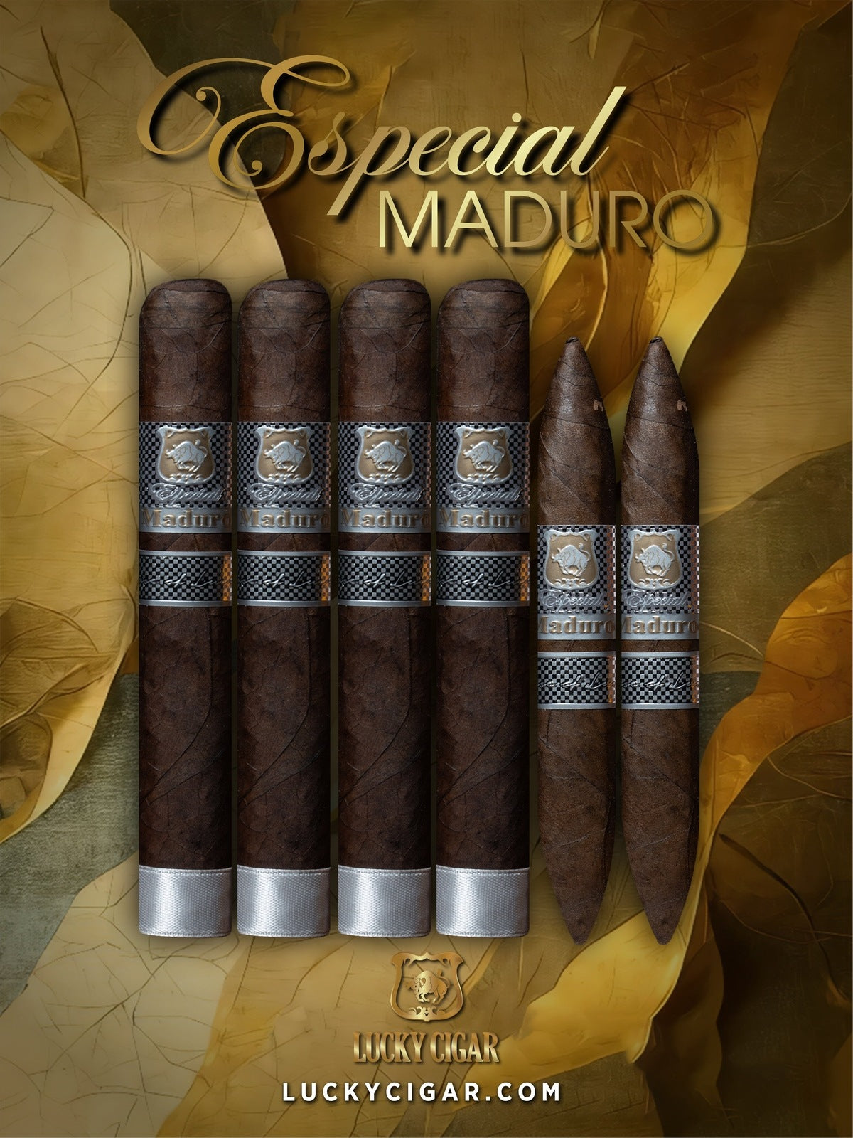 Maduro Cigars: Especial Maduro by Lucky Cigar: Set of 6 Cigars, 4 Gigante, 2 Perfecto