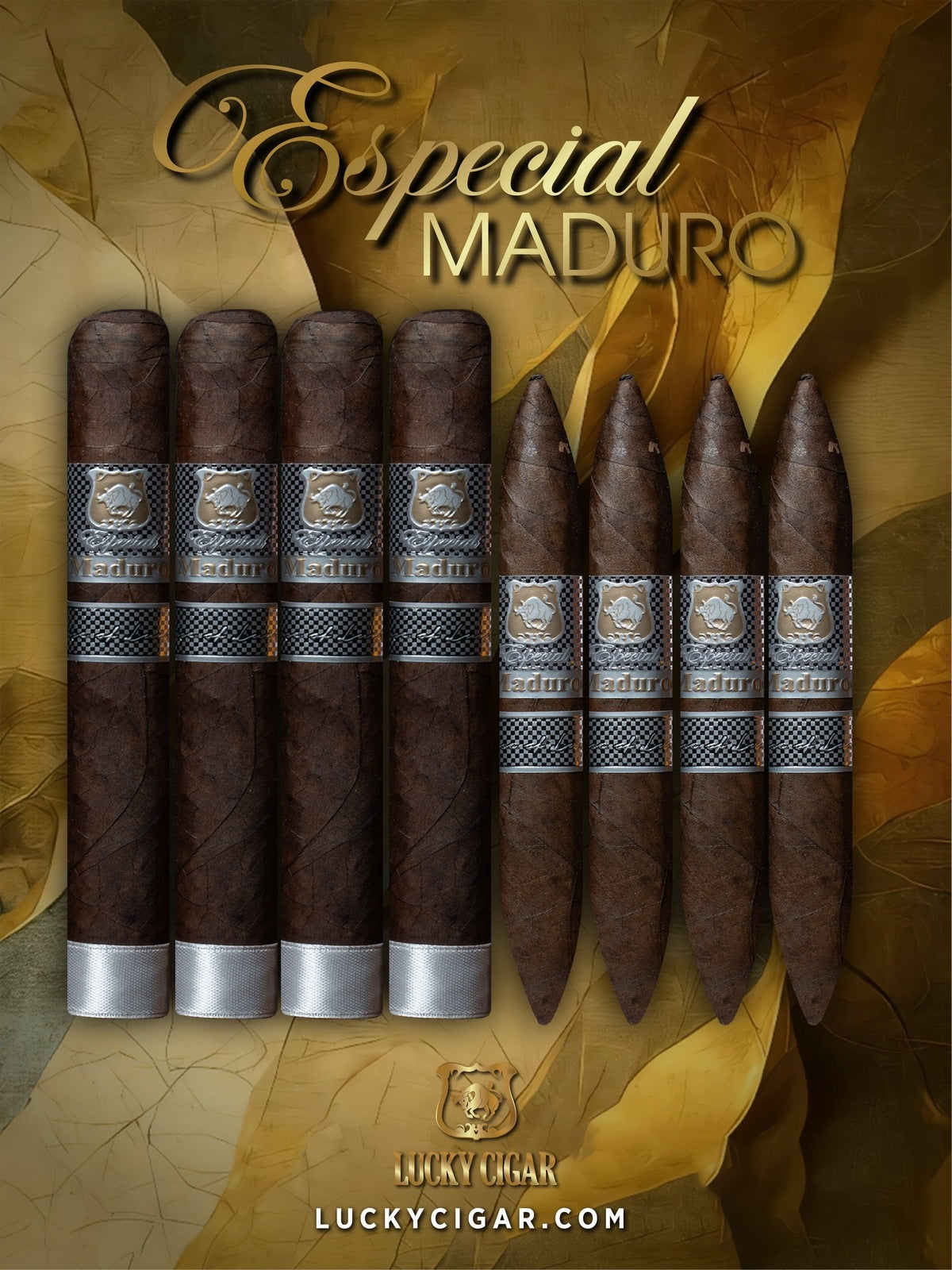 Maduro Cigars: Especial Maduro by Lucky Cigar: Set of 8 Cigars, 4 Gigante, 4 Perfecto