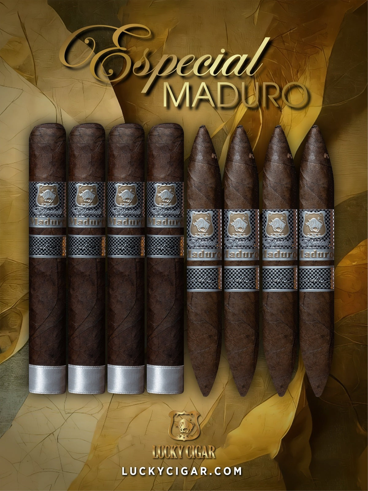Maduro Cigars: Especial Maduro by Lucky Cigar: Set of 8 Cigars, 4 Toro, 4 Perfecto