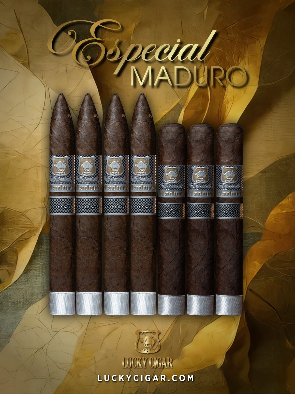 Maduro Cigars: Especial Maduro by Lucky Cigar: Set of 7 Cigars, 4 Torpedo, 3 Corona