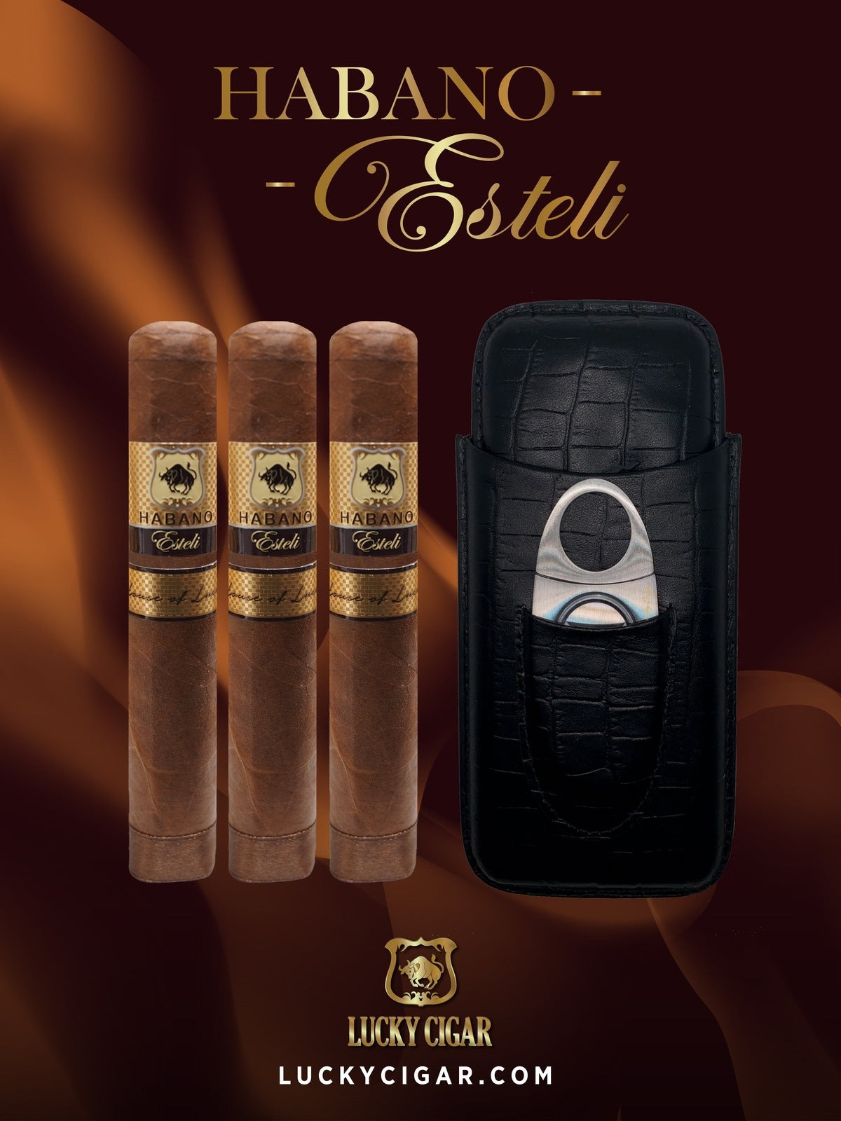 Habano Cigars: Habano Esteli by Lucky Cigar: Set of 3 Cigars, 3 Robusto with Travel Humidor