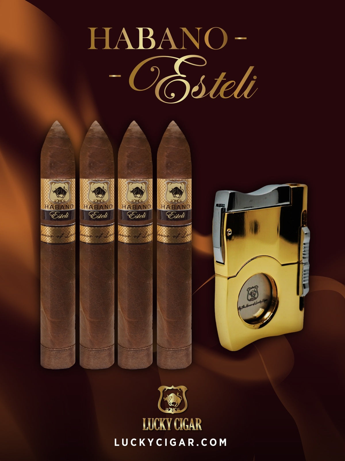Habano Cigars: Habano Esteli by Lucky Cigar: Set of 4 Cigars, 4 Torpedo with Cutter, Puncher