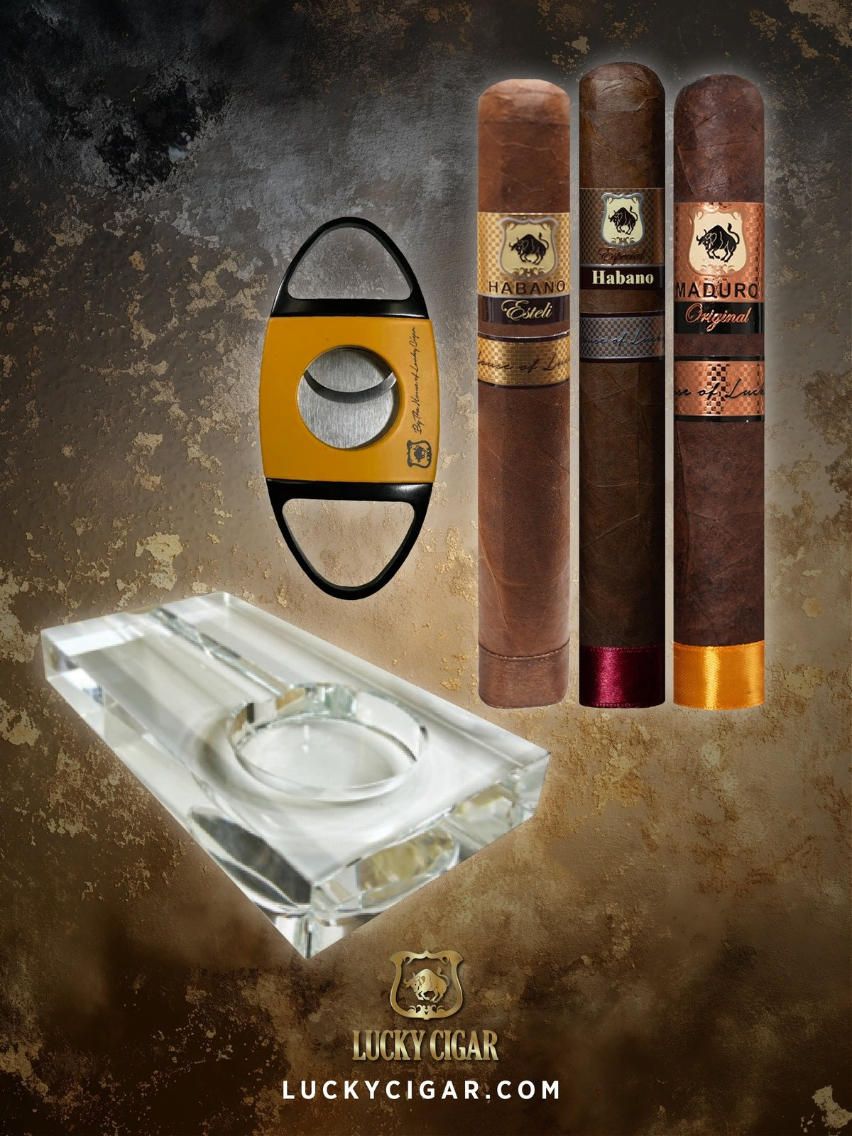 Lucky Cigar Sampler Sets: Set of 3 Toro 6x50 Cigars with Cutter, Ashtray