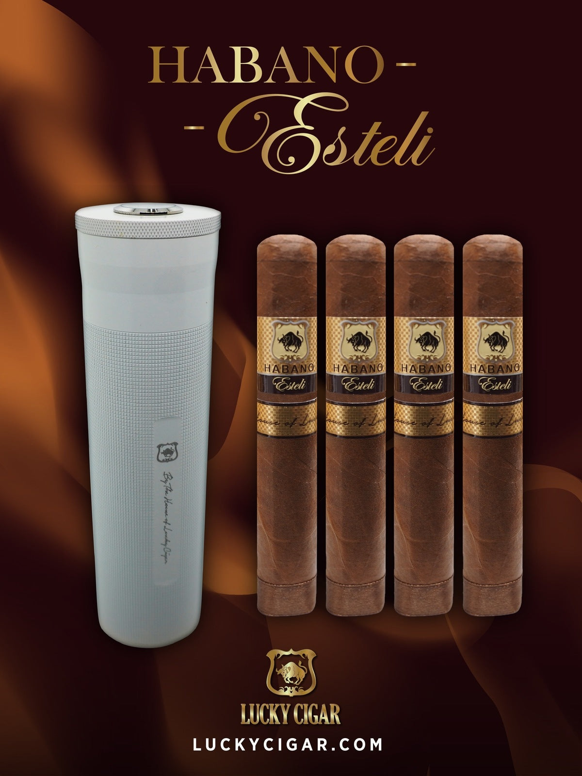 Habano Cigars: Habano Esteli by Lucky Cigar: Set of 4 Cigars, 4 Robusto with Travel Humidor