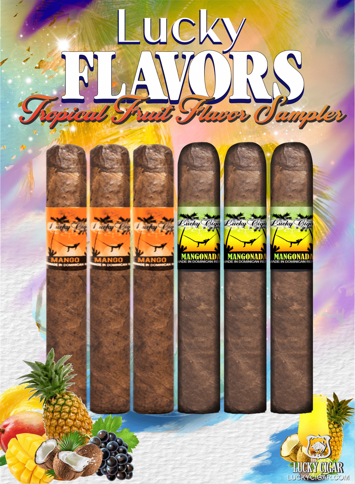 Flavored Cigars: Lucky Flavors 6 Piece Tropical Fruit Sampler - Mango, Mangonada