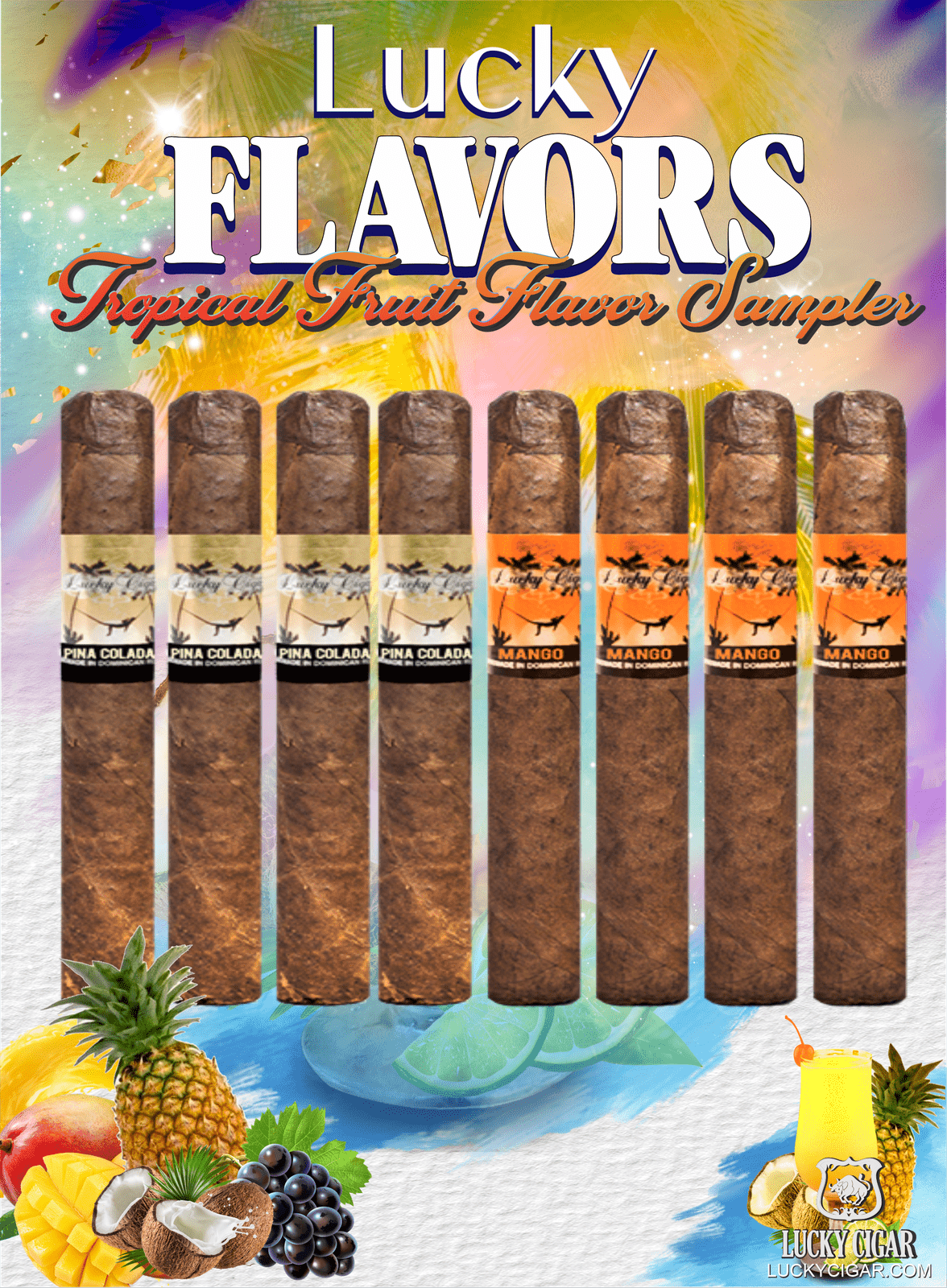 Flavored Cigars: Lucky Flavors 8 Piece Tropical Fruit Sampler - Mango, Pina Colada 4 Pina Colada 5x42 Cigars 4 Mango 5x42 Cigars