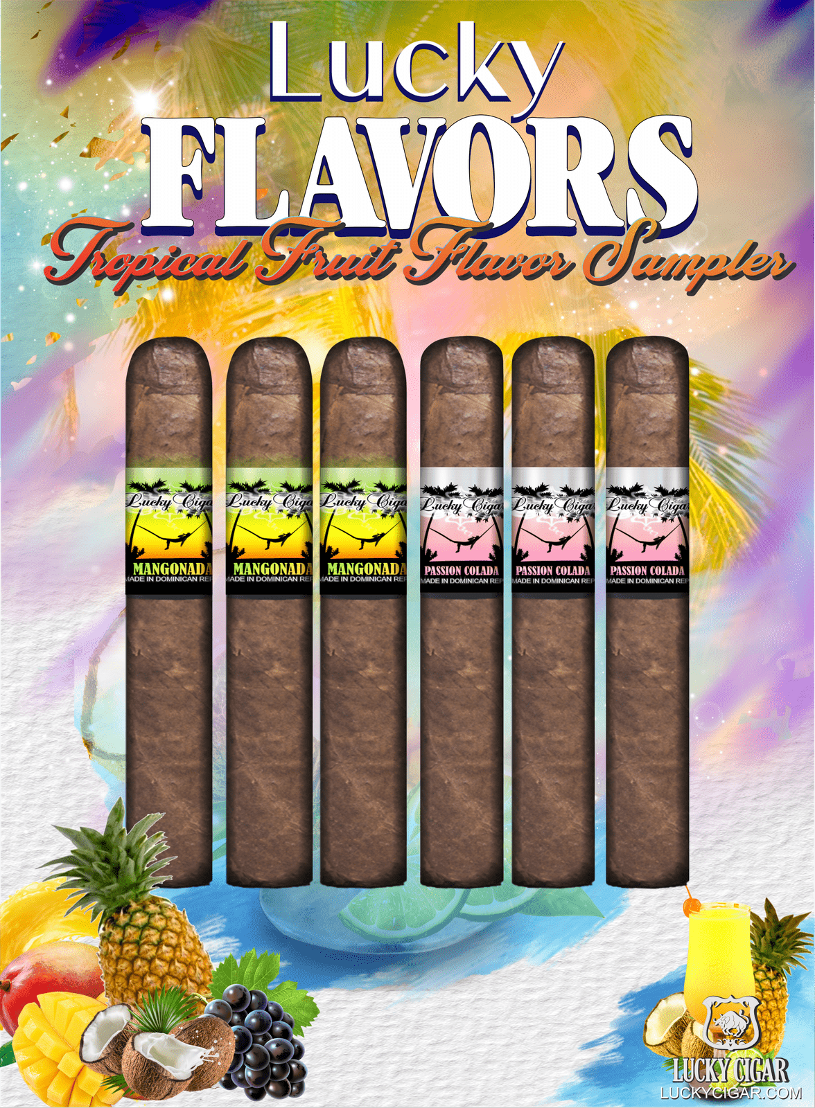 Flavored Cigars: Lucky Flavors 6 Piece Tropical Fruit Sampler - Mangonada, Passion Colada