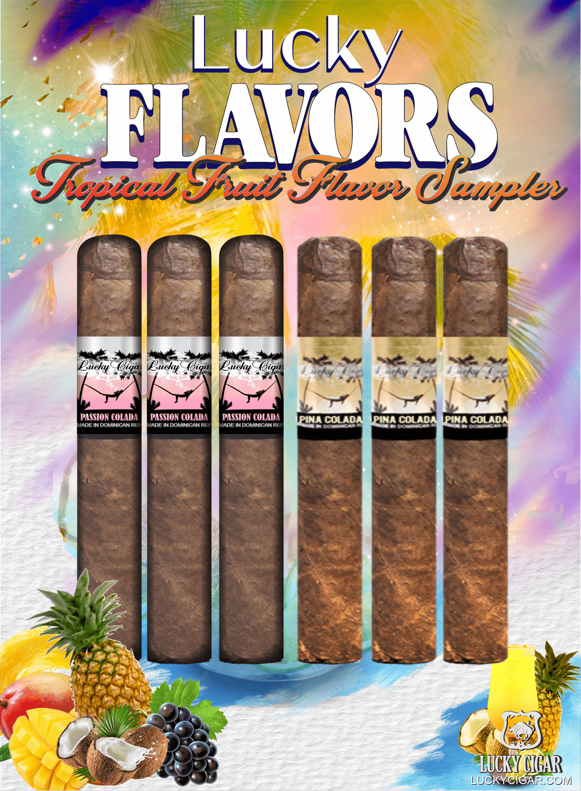 Flavored Cigars: Lucky Flavors 6 Piece Tropical Fruit Sampler - Pina Colada, Passion Colada